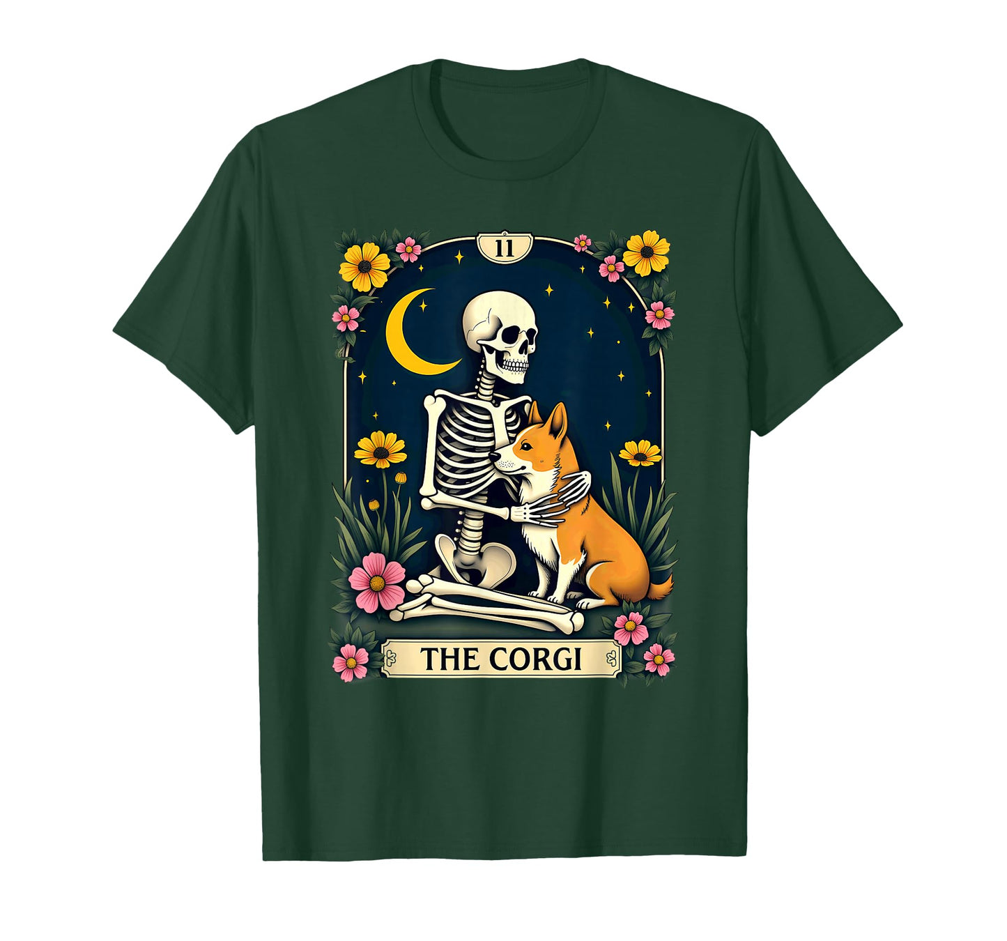 Gothic Tarot Card The Corgi Skeleton Halloween T-Shirt