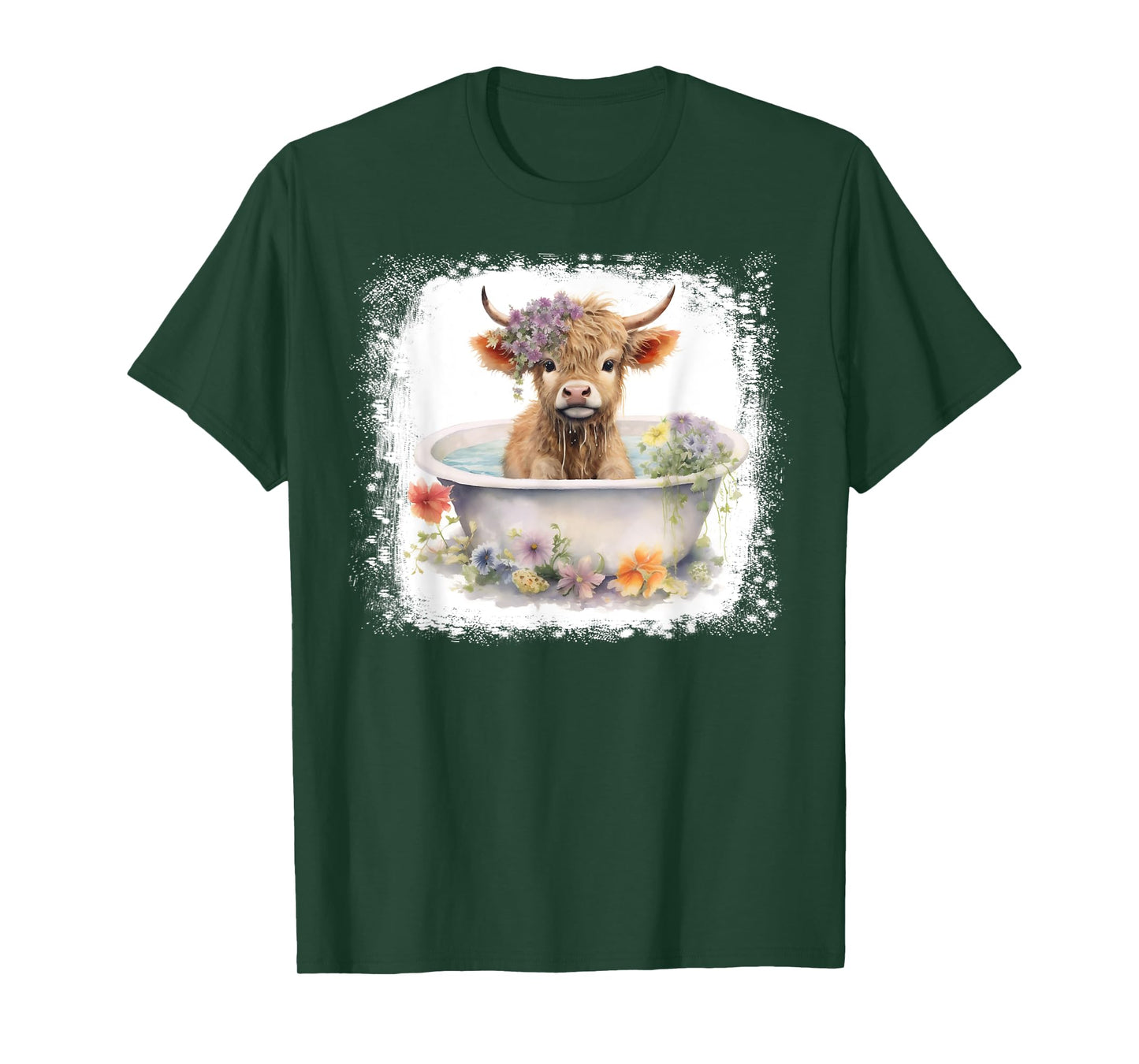 Baby Highland Cow In Bathtub Floral Flowers Women Girls T-Shirt