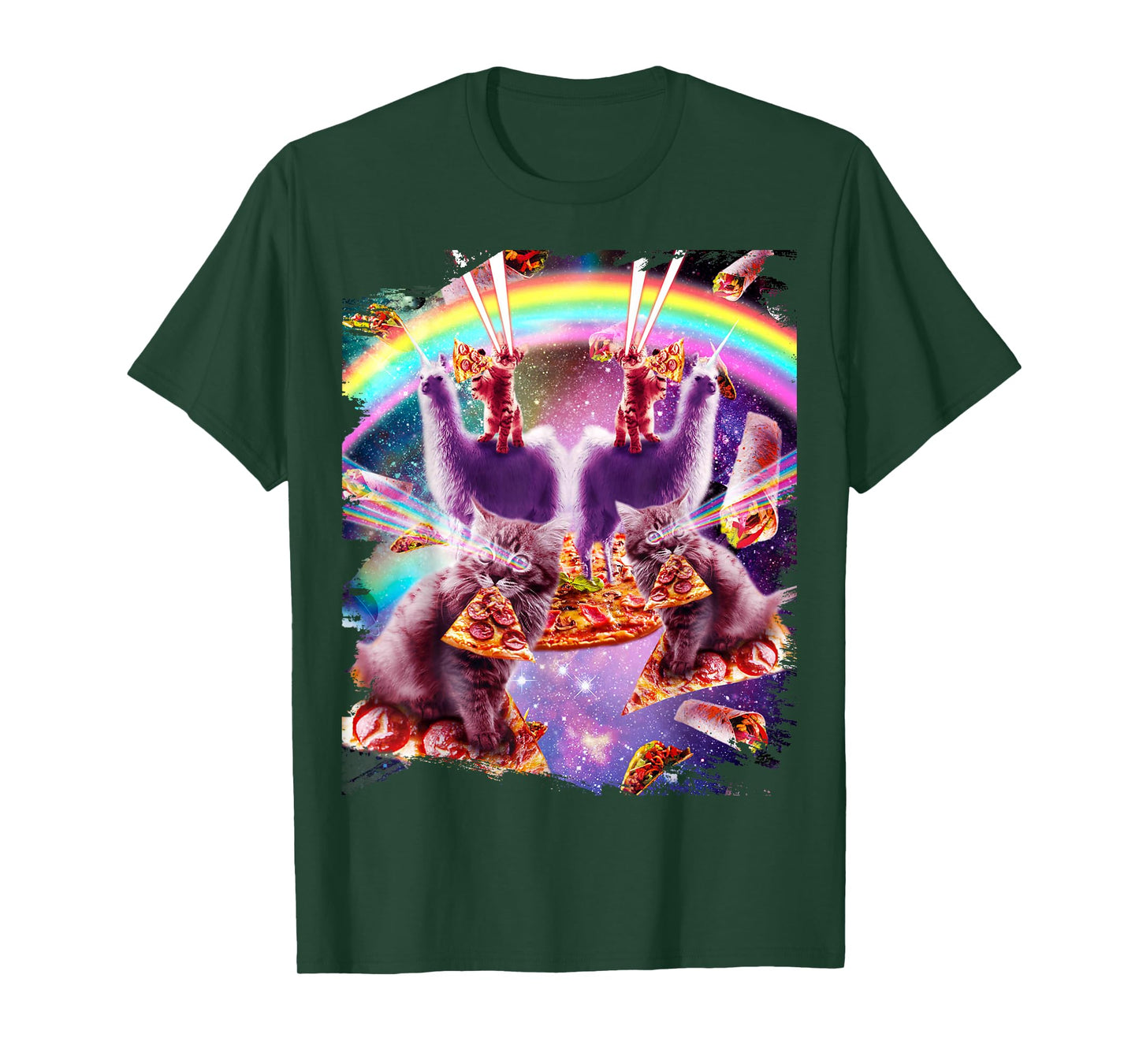 Laser Pizza Cat On Llama, Lazer Kitty Cats In Rainbow Space T-Shirt