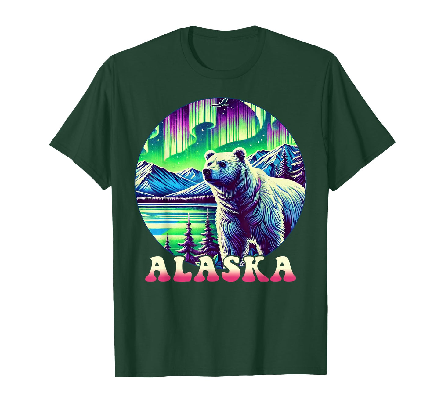 Alaska Northern Lights Aurora Viewing Alaska Vacation Bear T-Shirt