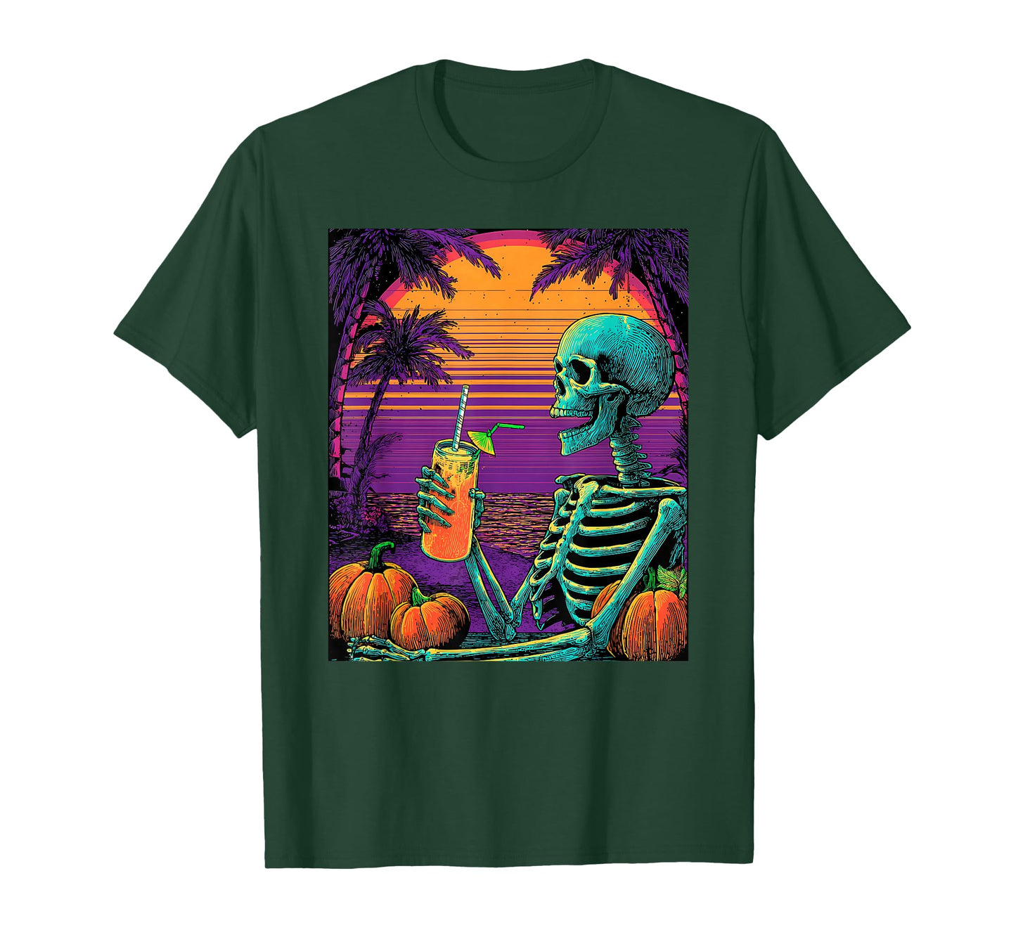 Funny Halloween Skeleton Ghost Cyberpunk Retro Design T-Shirt