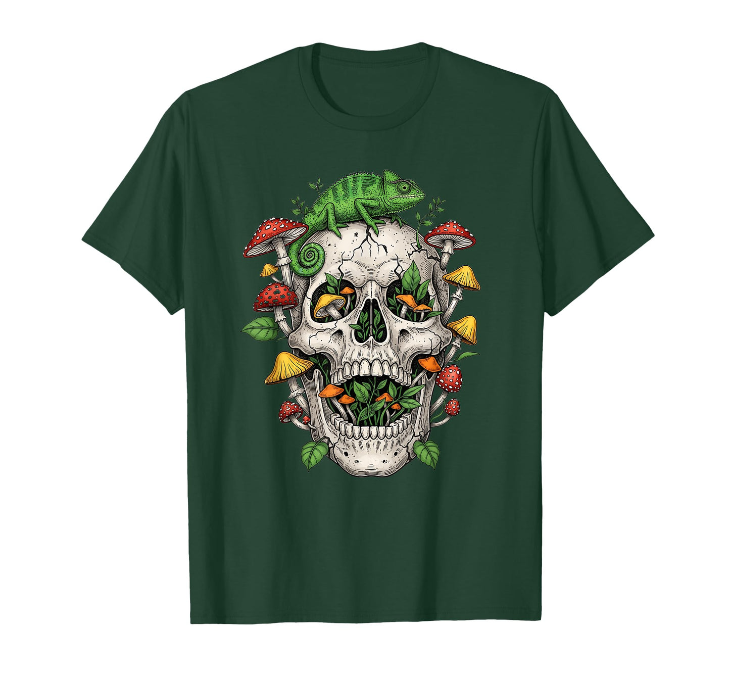 Skeleton Horror Goth Morel Mushroom Art T-Shirt