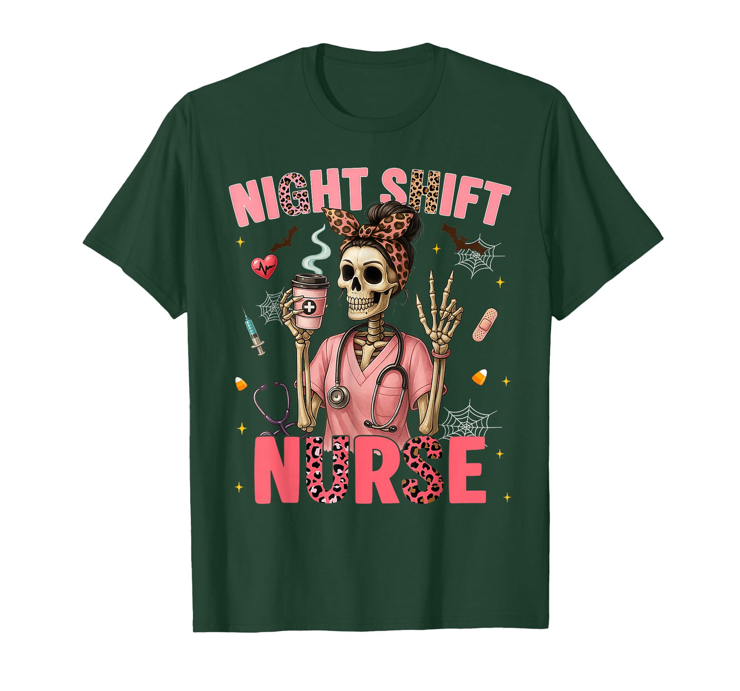 RN ICU Night Shift Nurse Skeleton Halloween Costumes Womens T-Shirt
