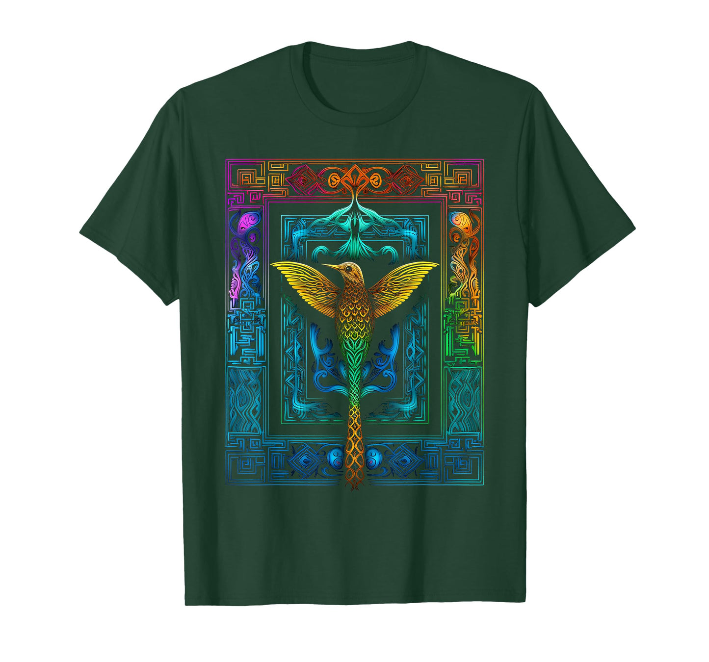 Hummingbird Colorful Mandala Animal Art Bird T-Shirt