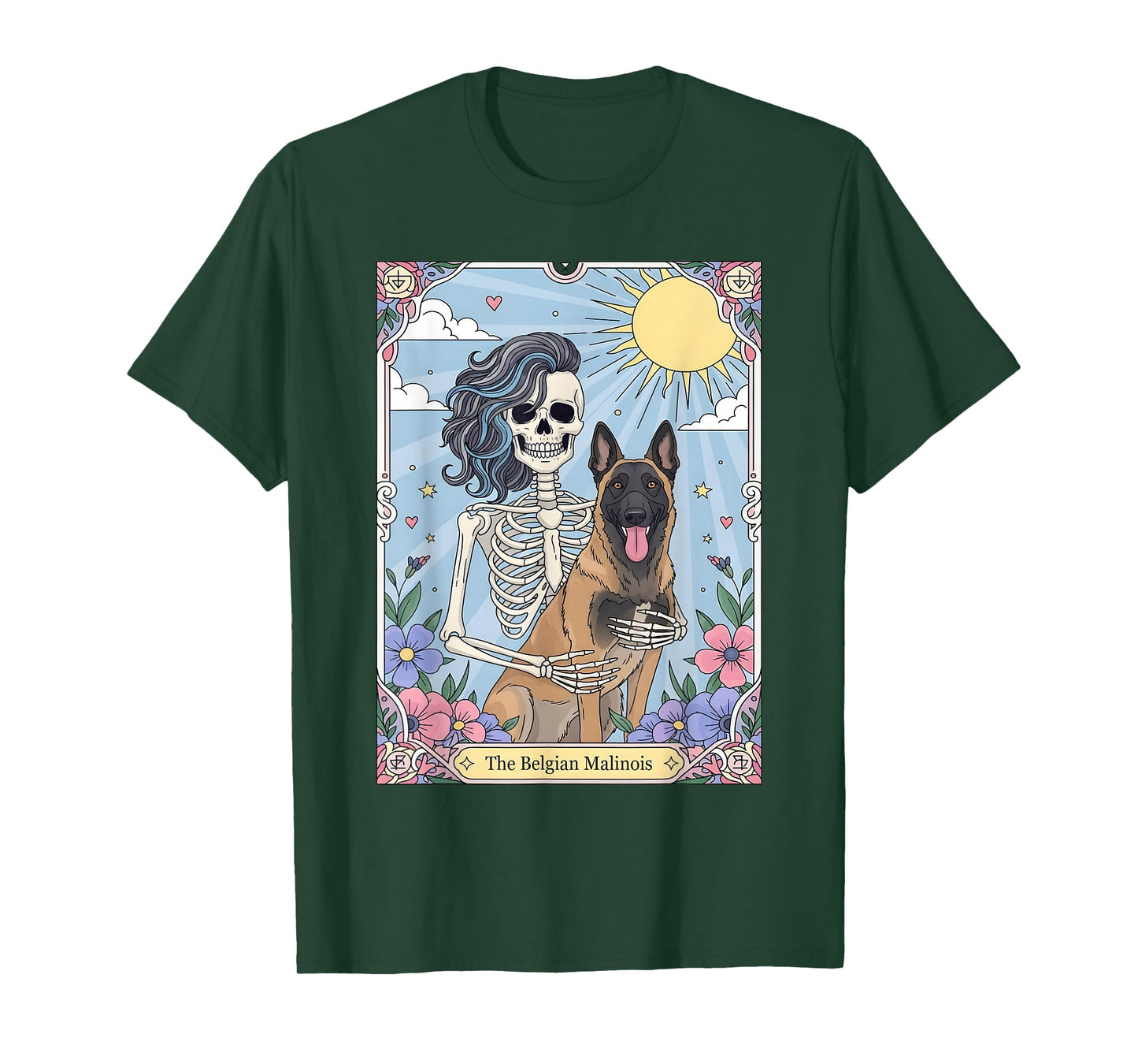Belgian Malinois Dog Tarot Card Halloween Costume Skeleton T-Shirt