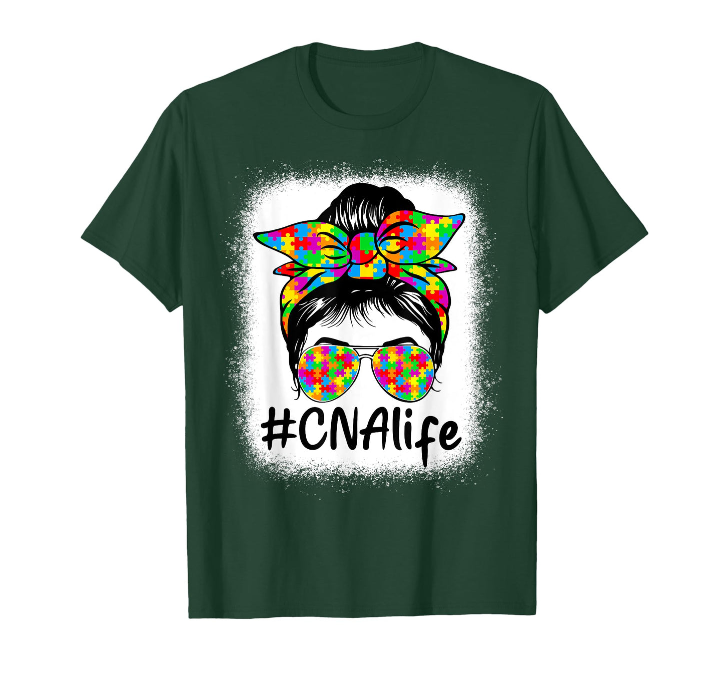 CNA Certified Nursing Assistant Messy Bun Autism Awareness T-Shirt