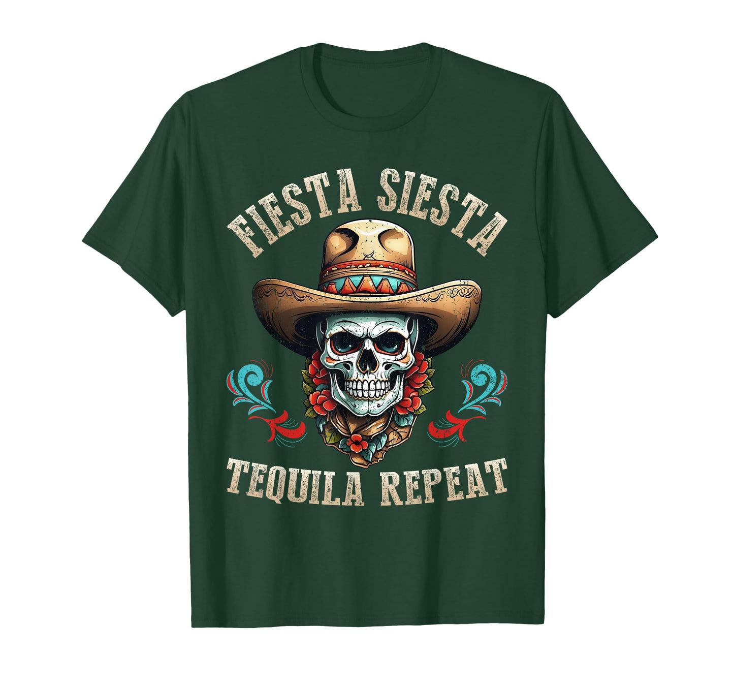 Fiesta Siesta Tequila Repeat Funny Mexican Skull, 5 de Mayo T-Shirt