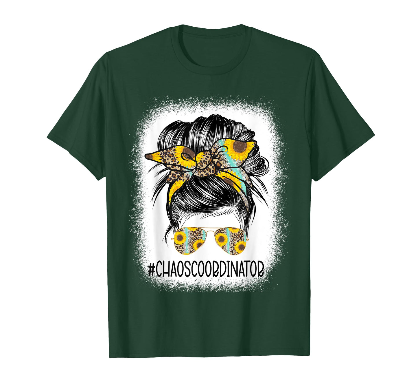 Bleached Chaos Coordinator leopard sunflower Messy Bun T-Shirt