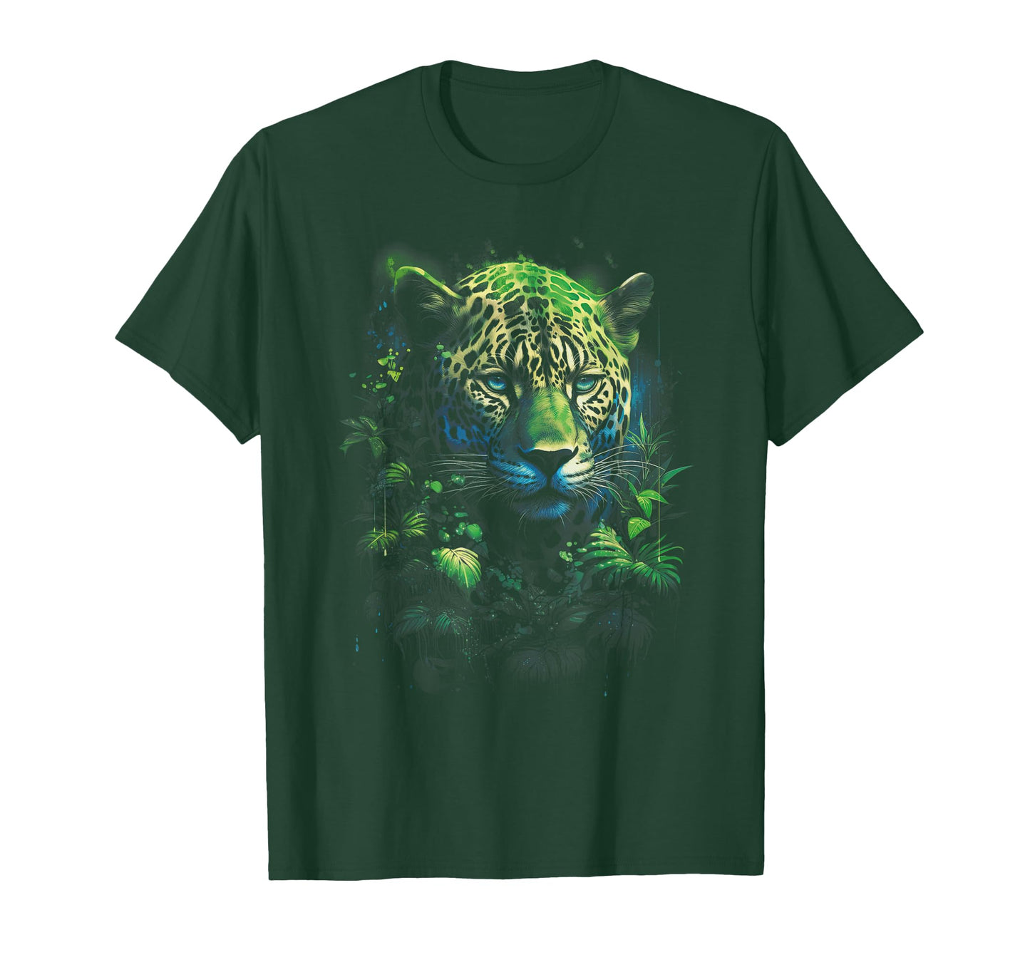 Animal Predator Jaguar Artwork Majestic Jaguar Jungle Wildlife Illustration T-Shirt - Black, Unisex-Adults, Unisex-Kids, Short Sleeve, Straight, Modern, Casual, All Seasons