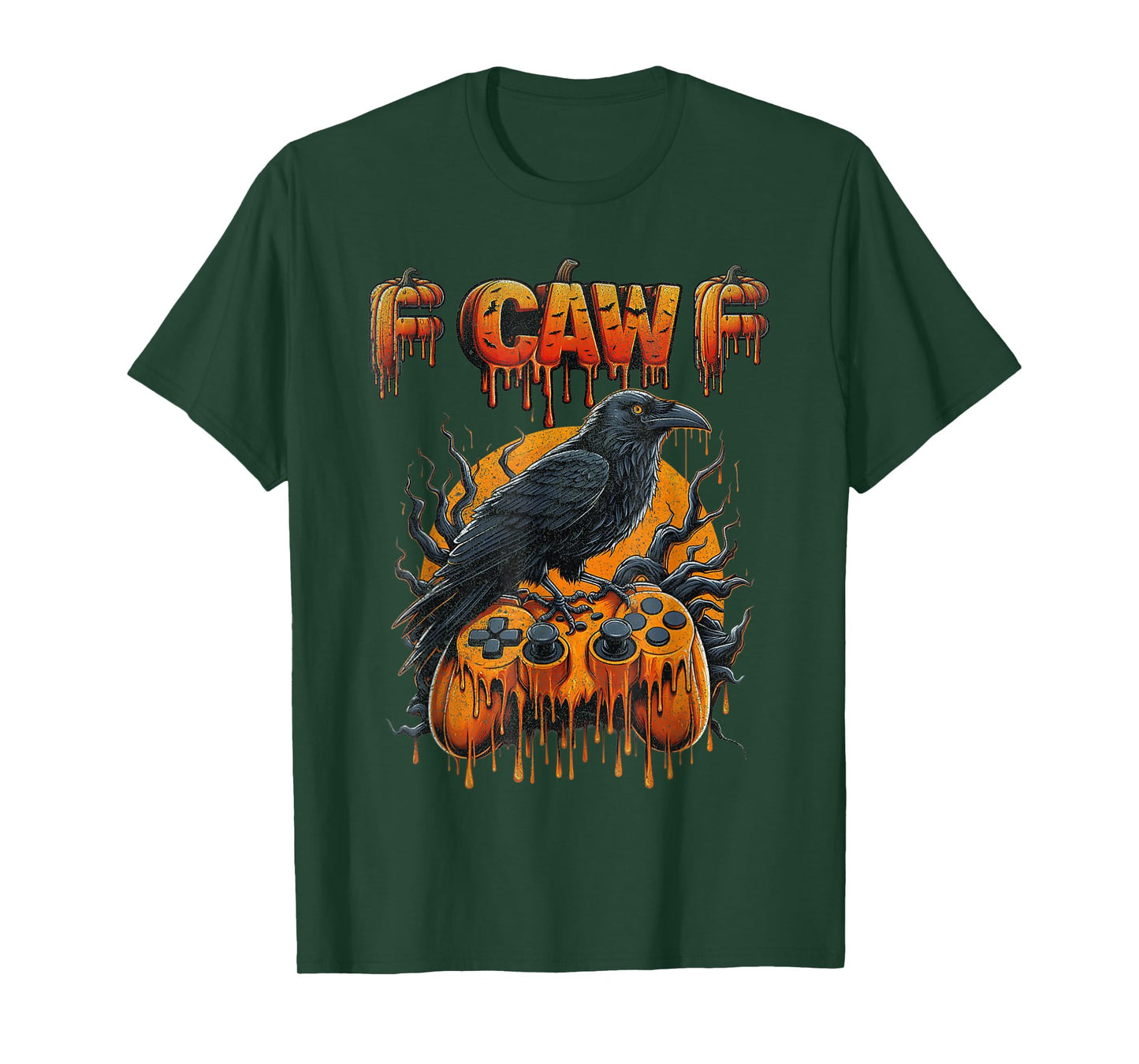 F-CAW-F Funny Halloween Gamer Crow on a Pumpkin Controller T-Shirt