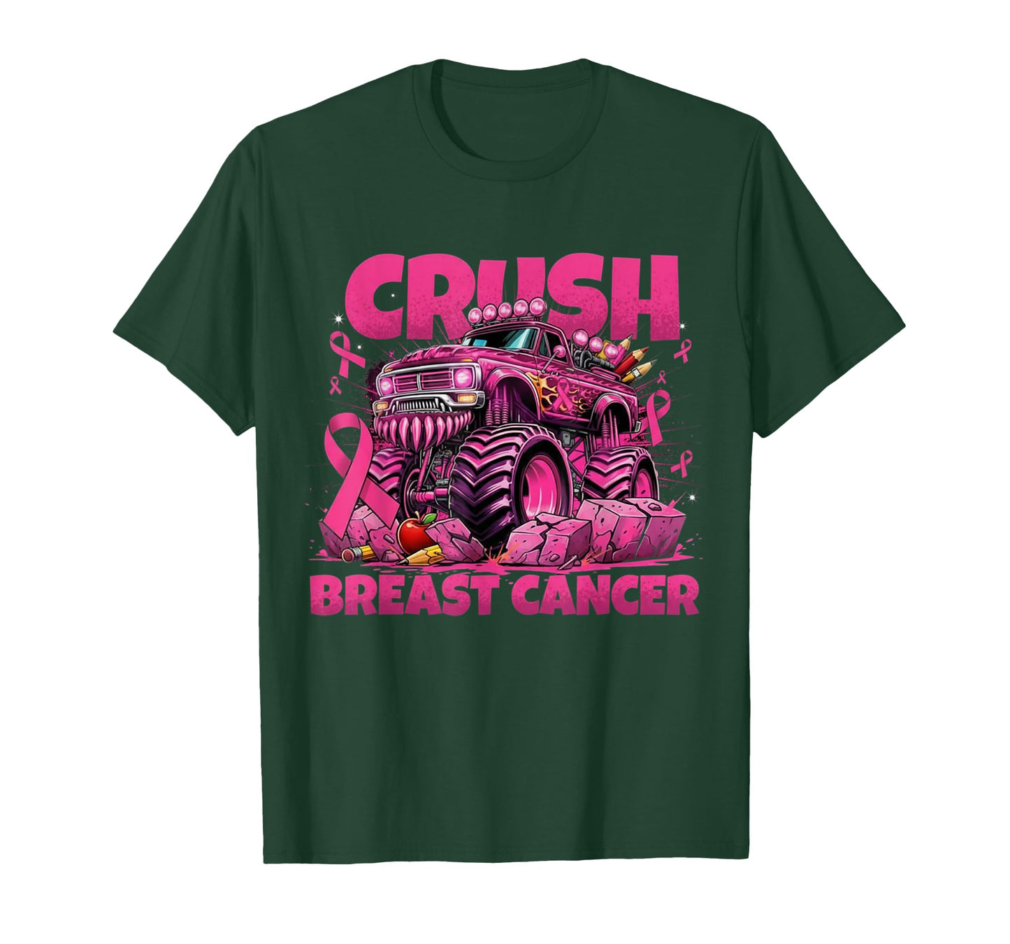 Crush Breast Cancer Awareness Monster Truck Pink Ribbon T-Shirt