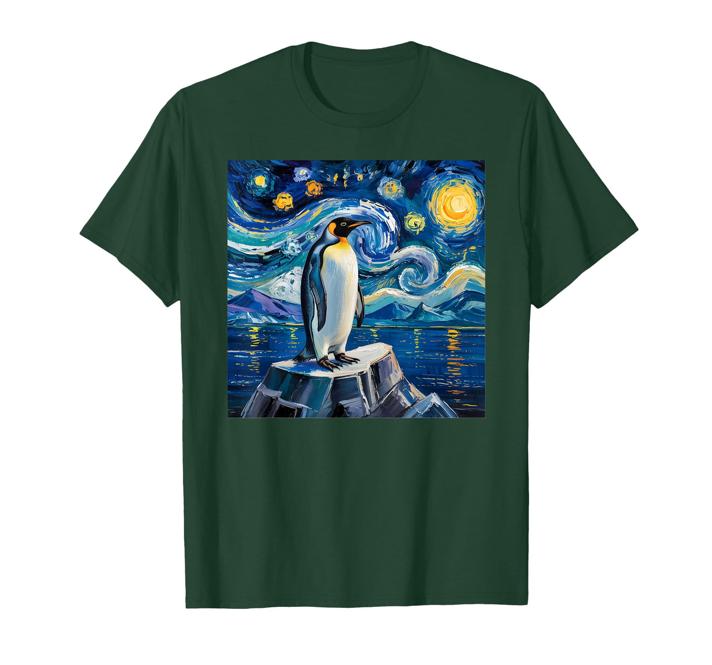 Penguin Starry Night Funny Penguin Art Van Gogh Style T-Shirt