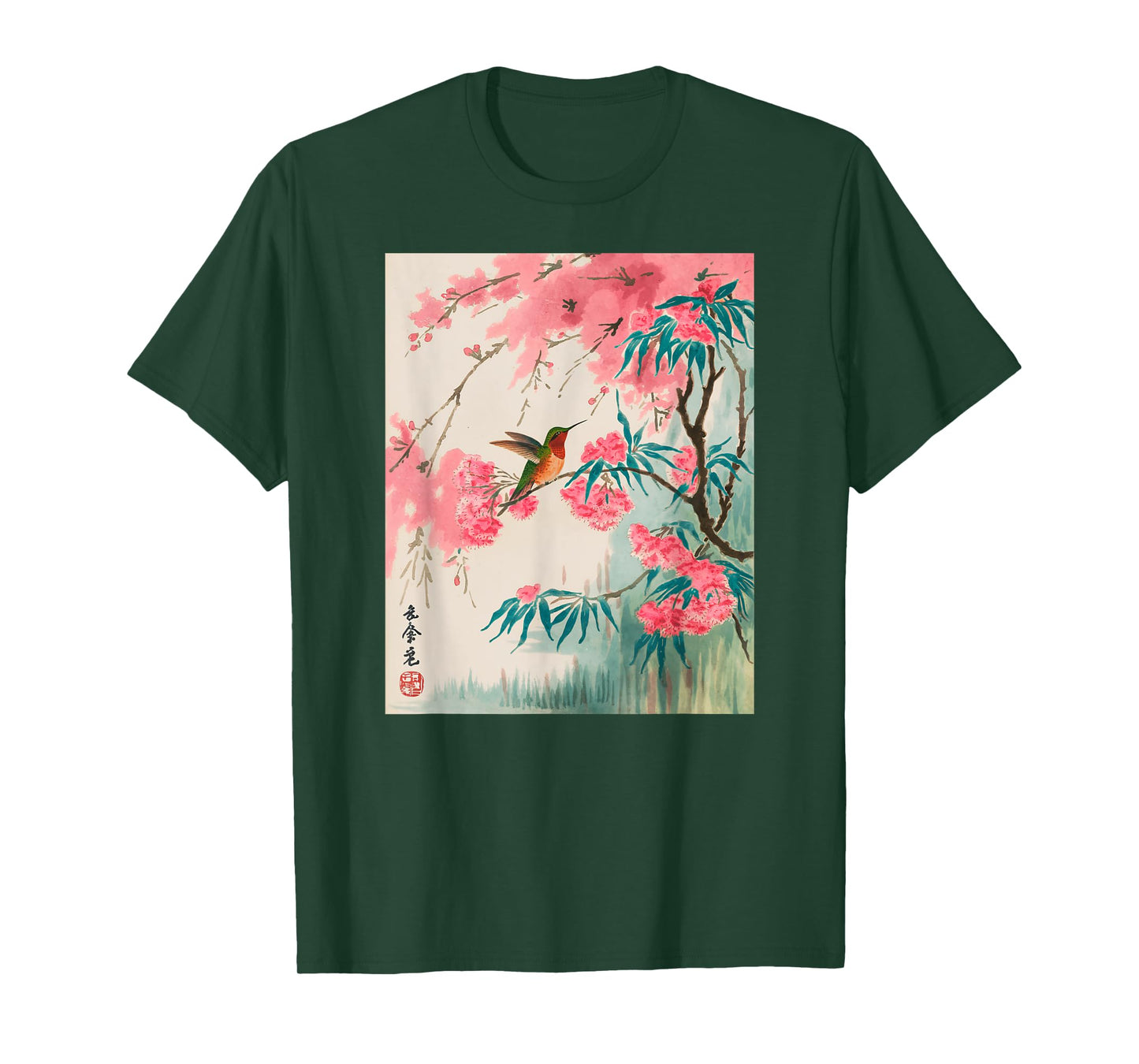 Hummingbird Japanese Art Kyosai Vintage Japan Artwork T-Shirt