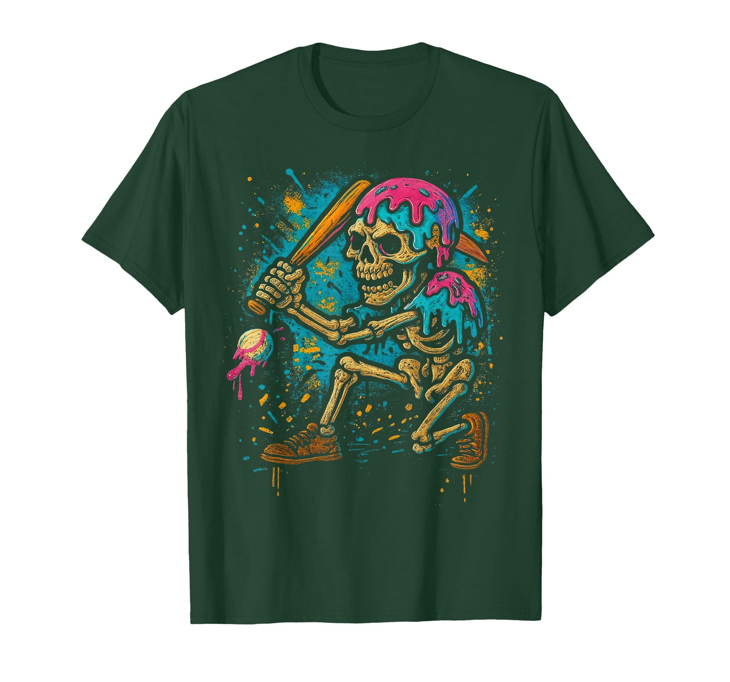 Funny Baseball Skeleton Ice Cream Drip Baseball Boys Kids T-Shirt