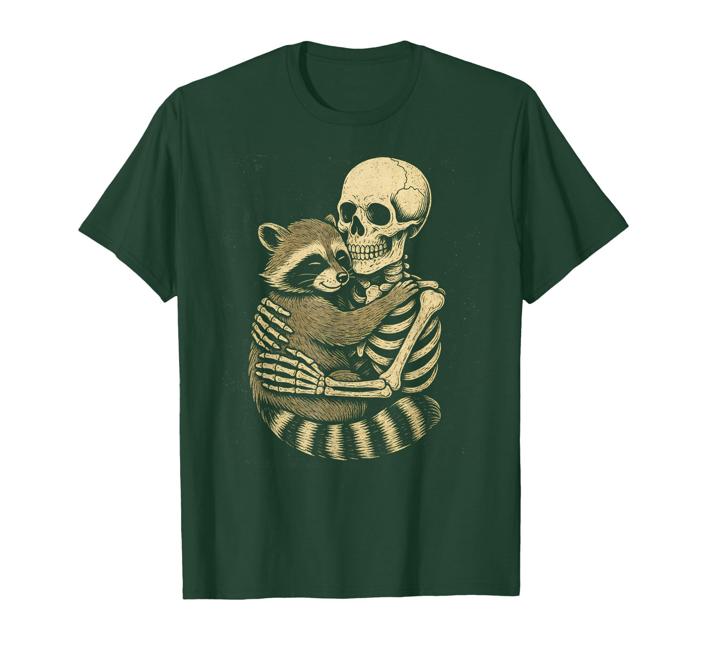 Skeleton Hug Raccoon Vintage Spooky Halloween T-Shirt