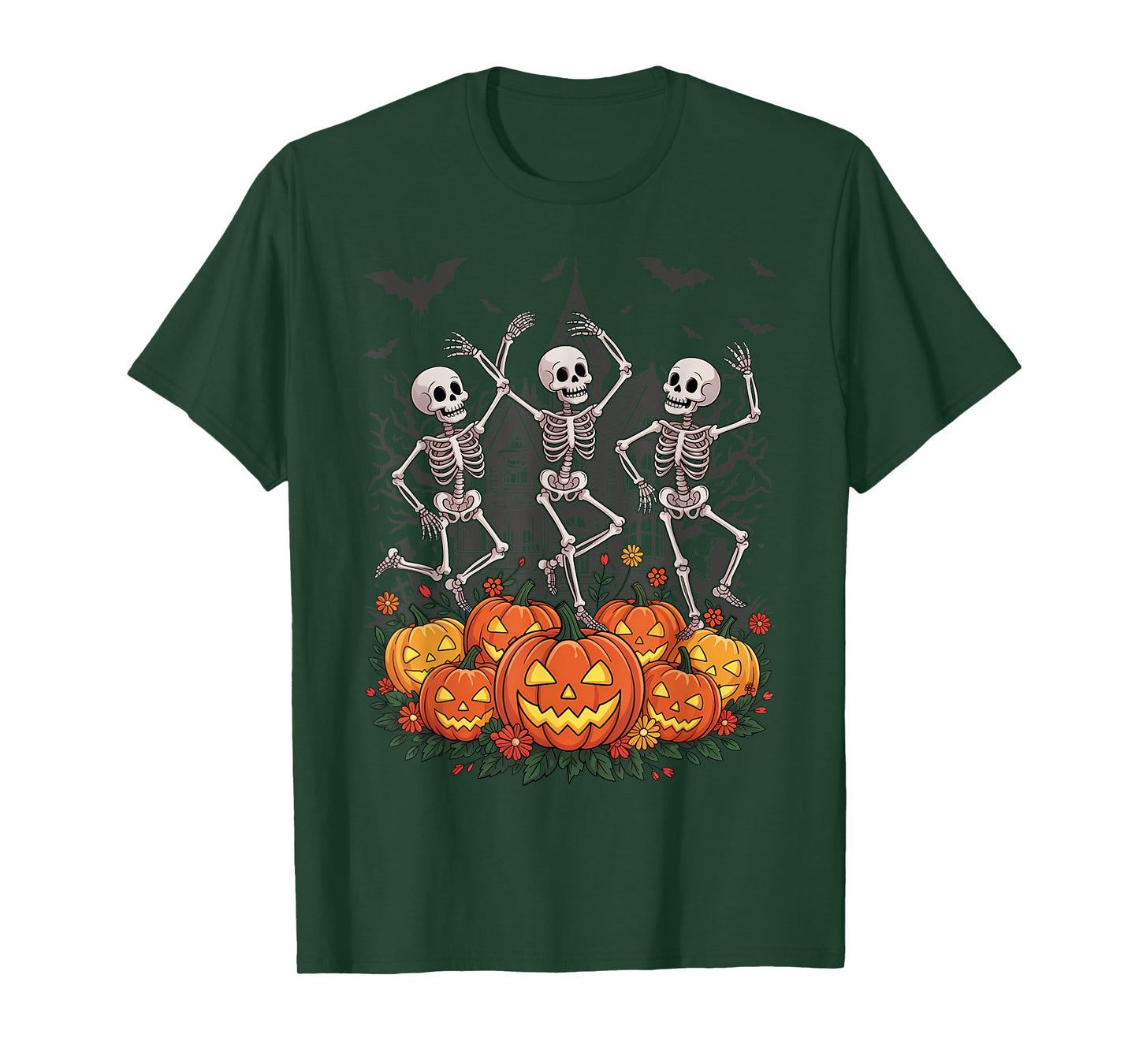 Dancing Skeletons Vintage Floral Skeleton Flower Halloween T-Shirt
