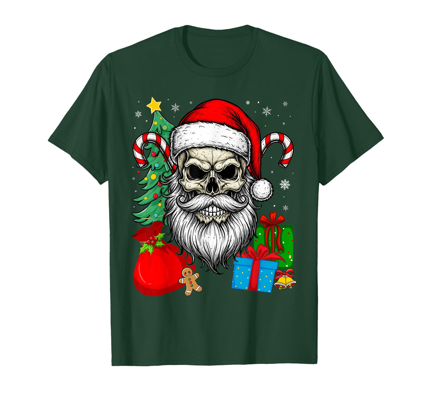 Santa Skull Skeleton Candy Cane Christmas T-Shirt