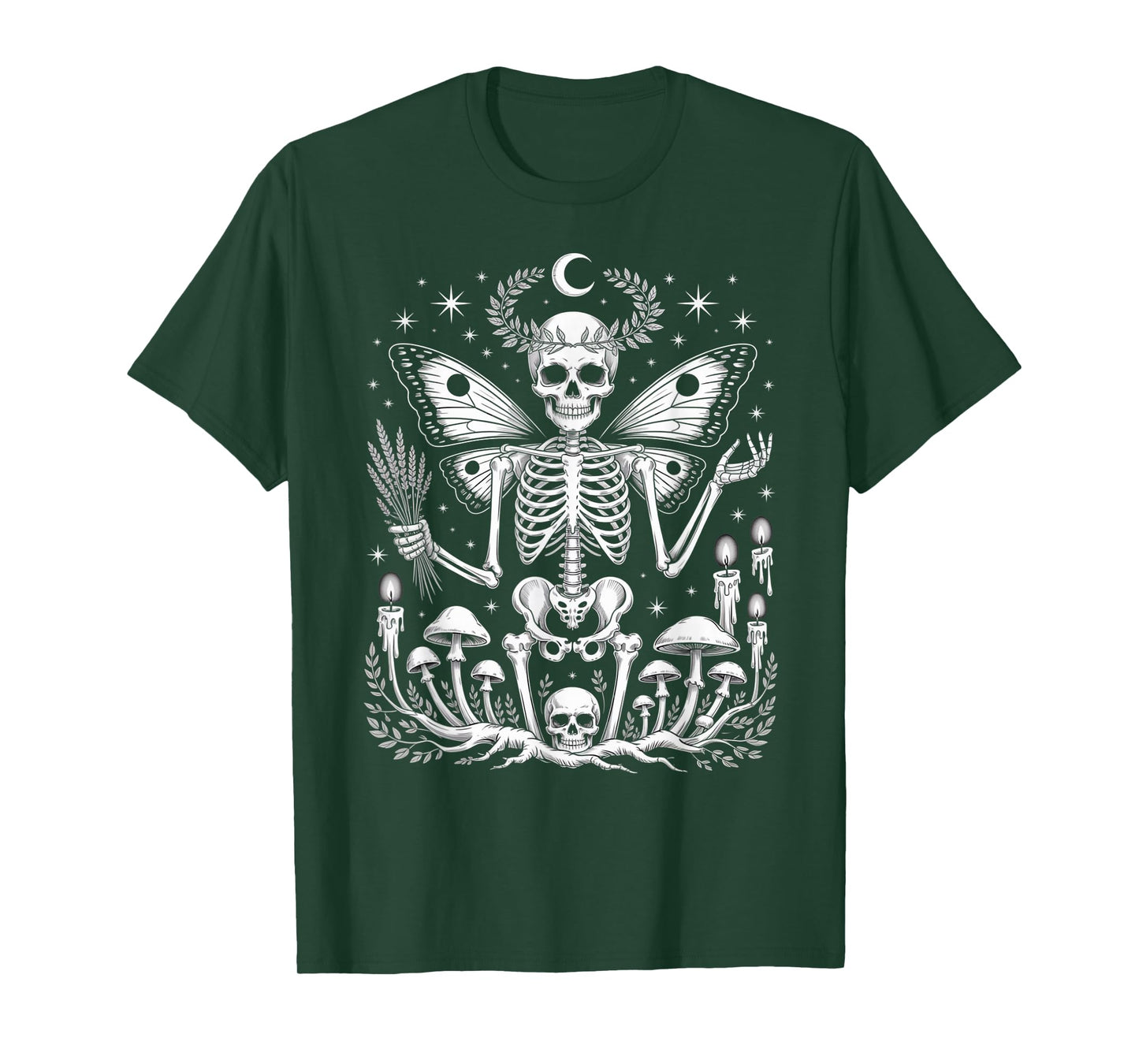 Skeleton Fairy Witchy Occult Moon Phases Mushrooms T-Shirt