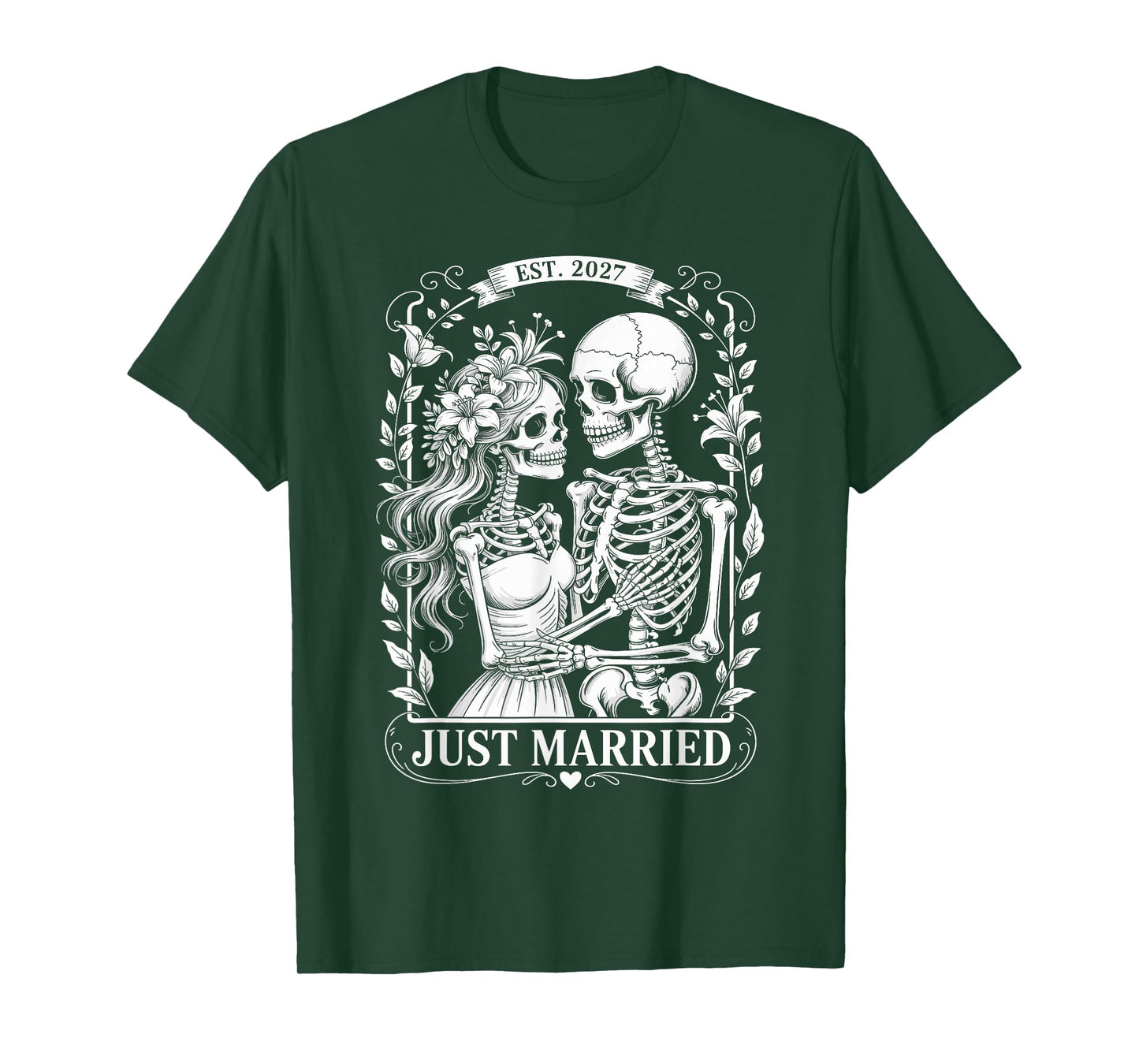 Just Married Skeleton Couple Gothic Est. 2027 Halloween T-Shirt