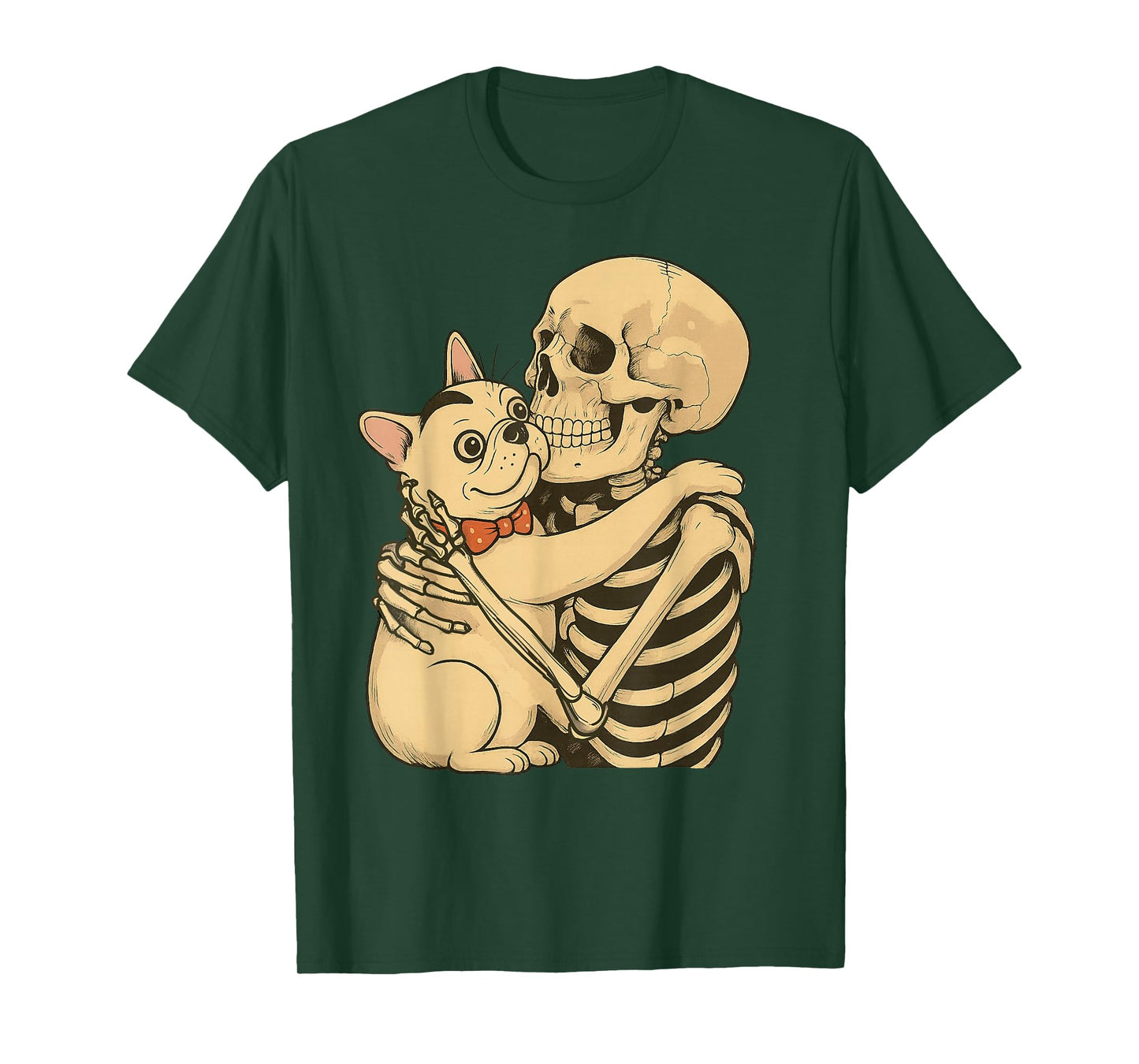Skeleton Hugging French Bulldog Halloween Dogs Lover T-Shirt
