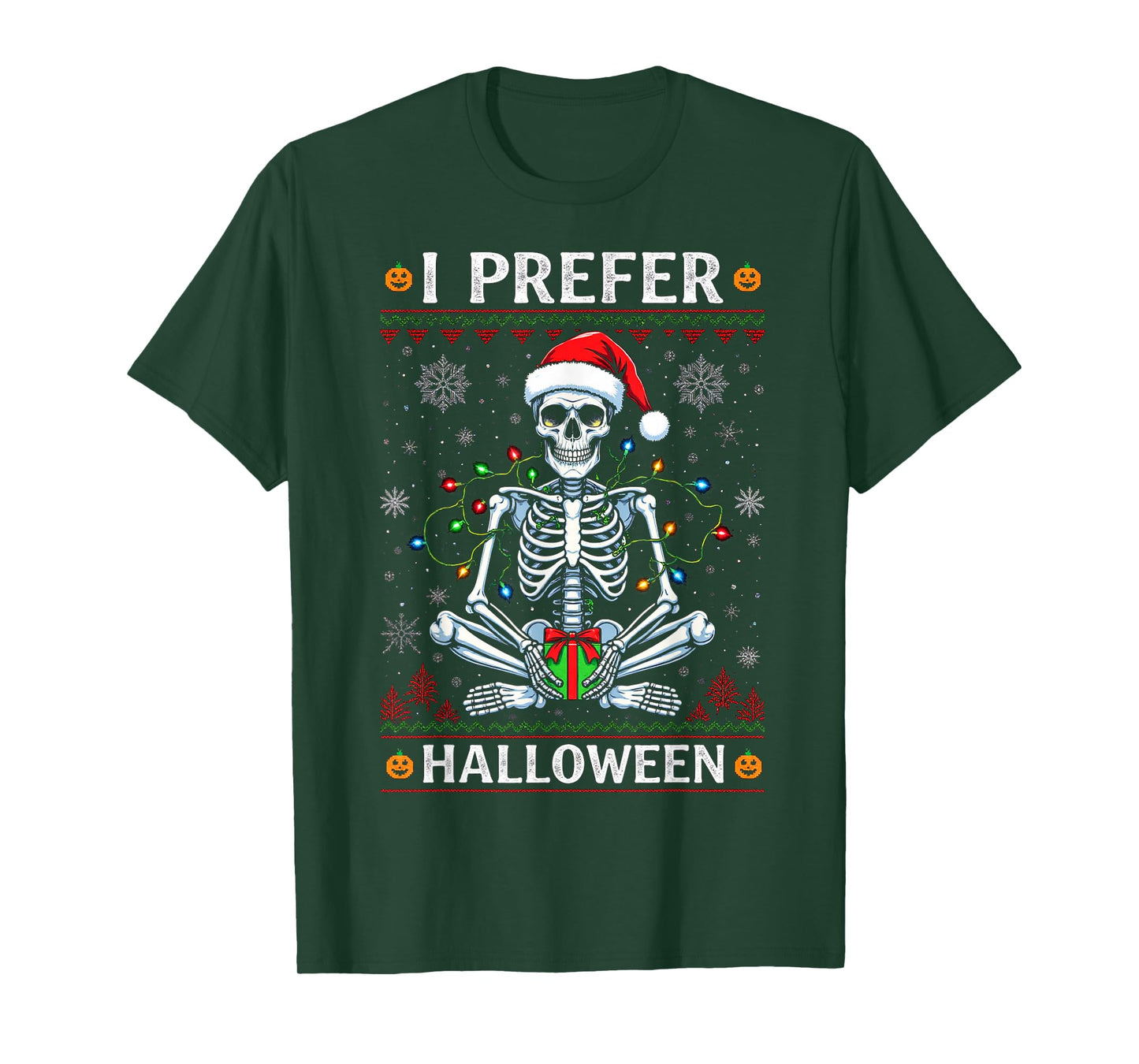 Funny Christmas 2025 Skeleton I Prefer Halloween Ugly Xmas T-Shirt