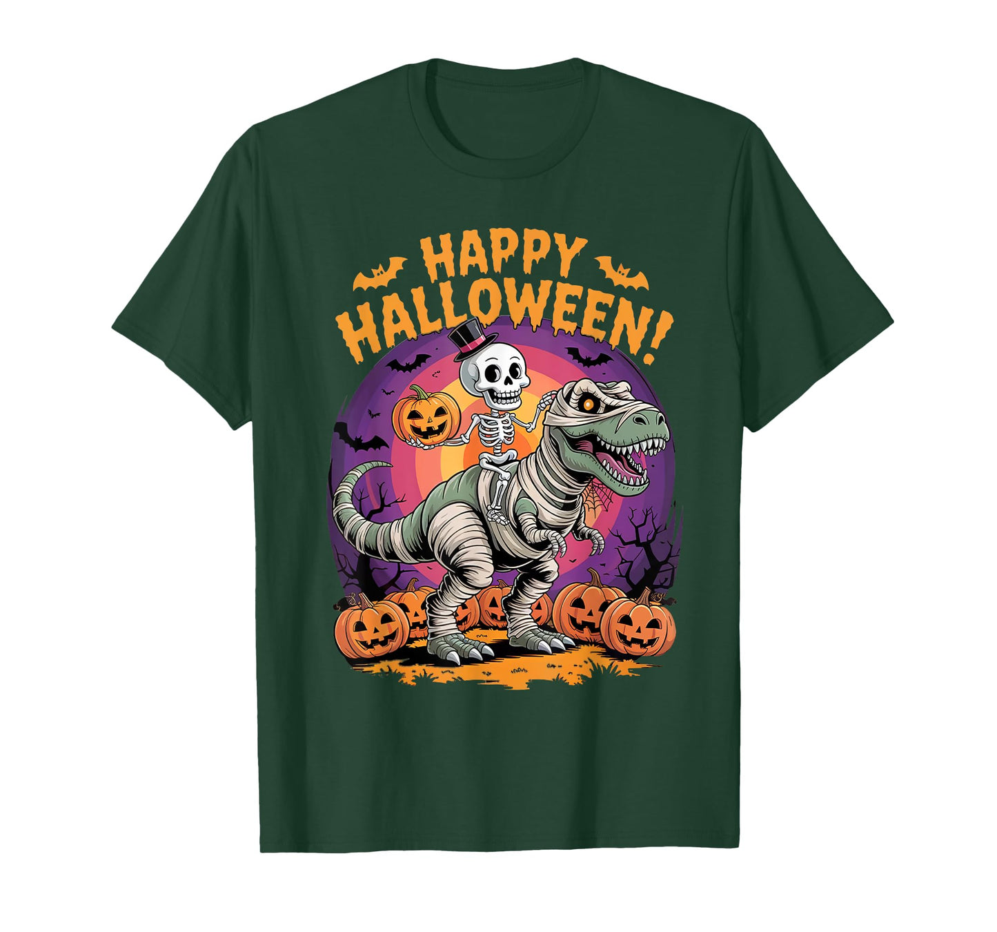Mummy Skeleton Riding Dinosaur T Rex Kids Boys Men Halloween T-Shirt