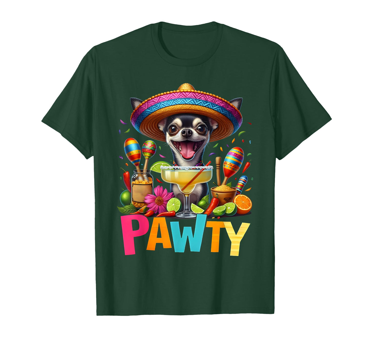 Chihuahua With A Margarita Sombrero PAWTY Cinco De Mayo T-Shirt