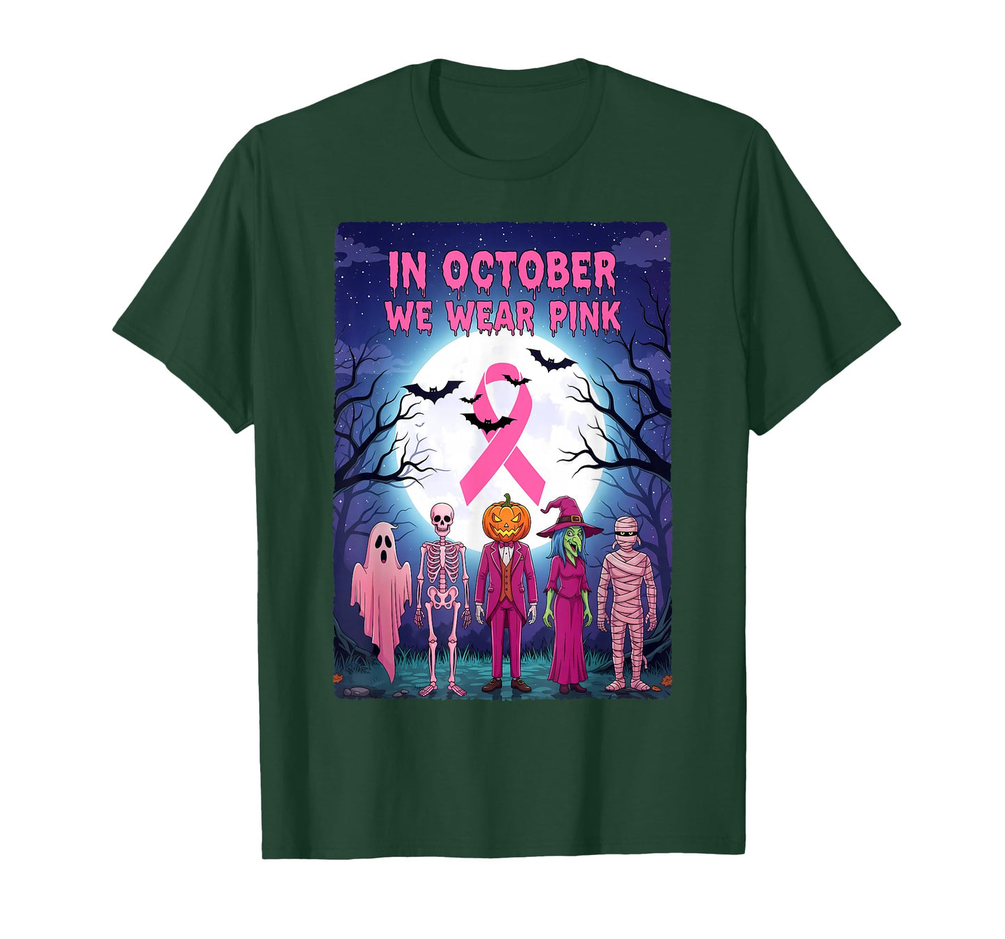 Halloween in October We Wear Pink Breast Cancer Awareness T-Shirt