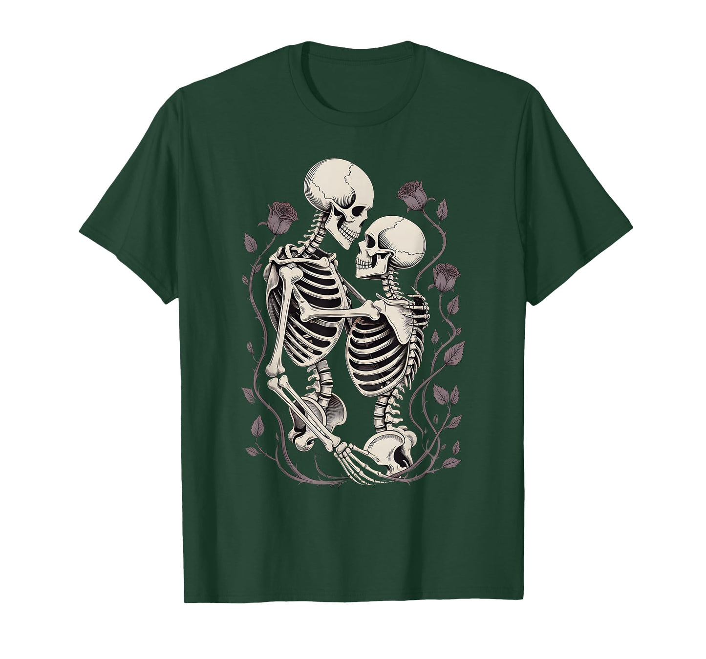 Gothic Skeleton Couple Romantic Dark Academia Skull Roses T-Shirt
