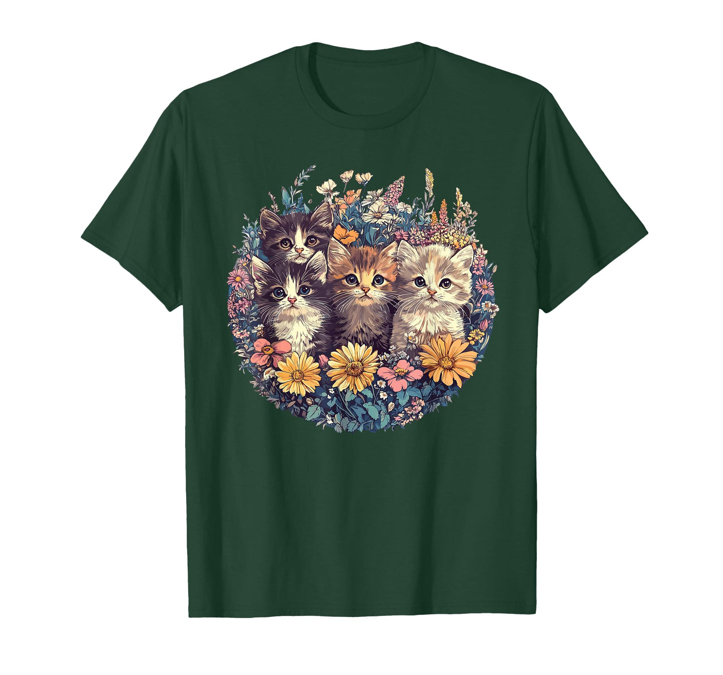 Adorable Kittens In Floral Meadow T-Shirt