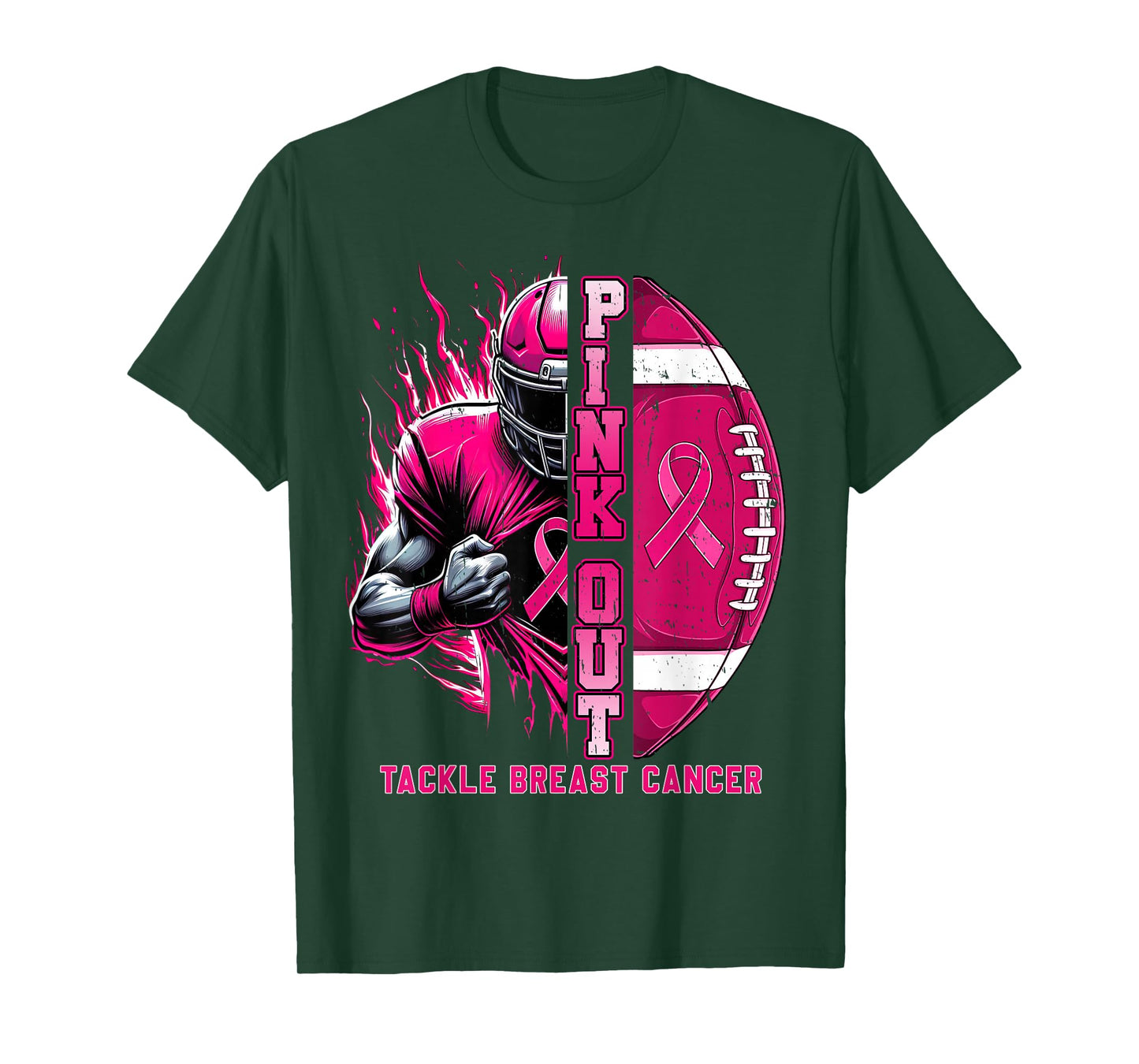 Pink Out Tackle Breast Cancer Awareness Football Men Boys T-Shirt