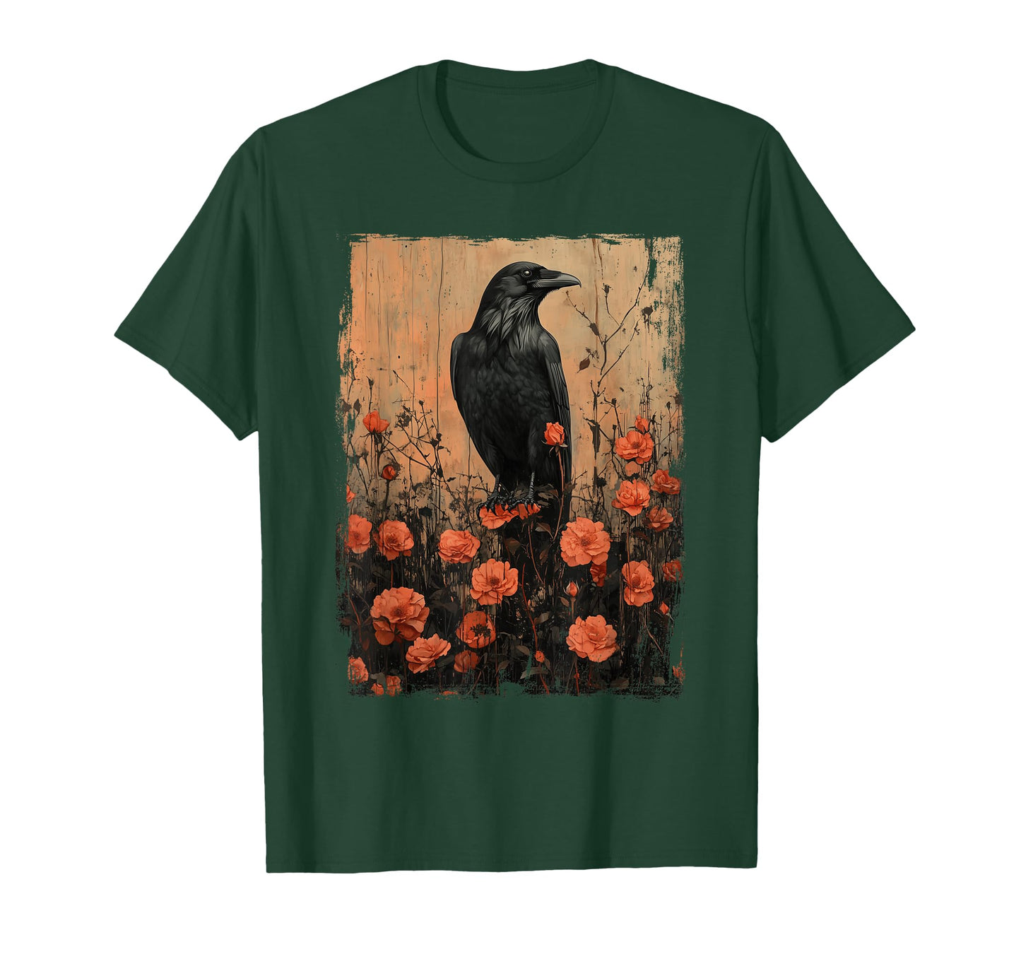 Gothic Raven Roses Vintage Floral Crow Mystical Dark Flower T-Shirt