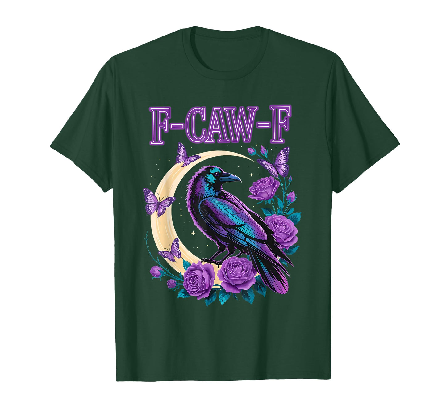 Pastel Gothic Raven Purple Roses Moon F-CAW-F Halloween T-Shirt