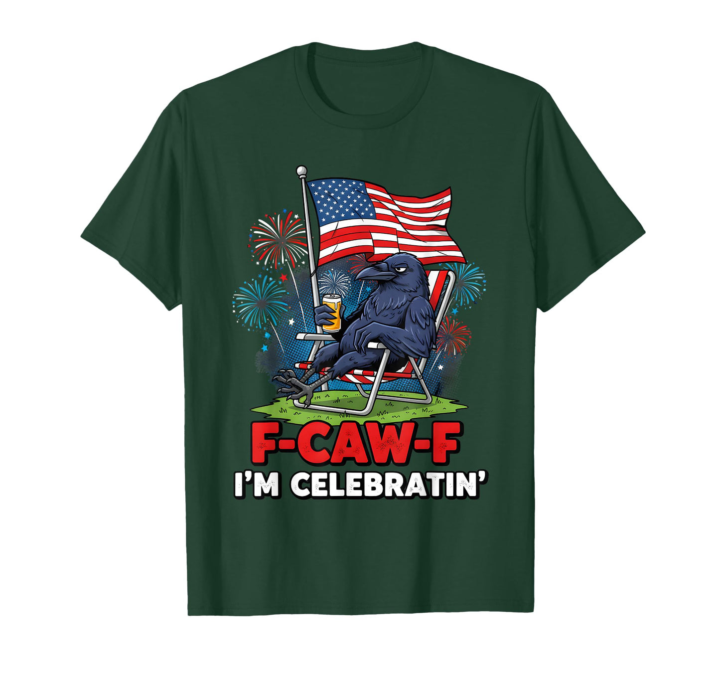 F-CAW-F Im Celebratin USA Patriotic Black Crow American Flag T-Shirt