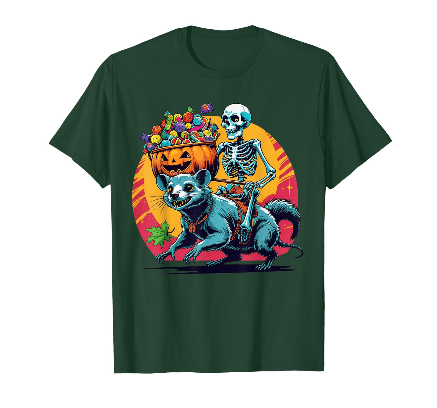 Zombie Opossum Halloween Skeleton Rider Funny Costume Design T-Shirt