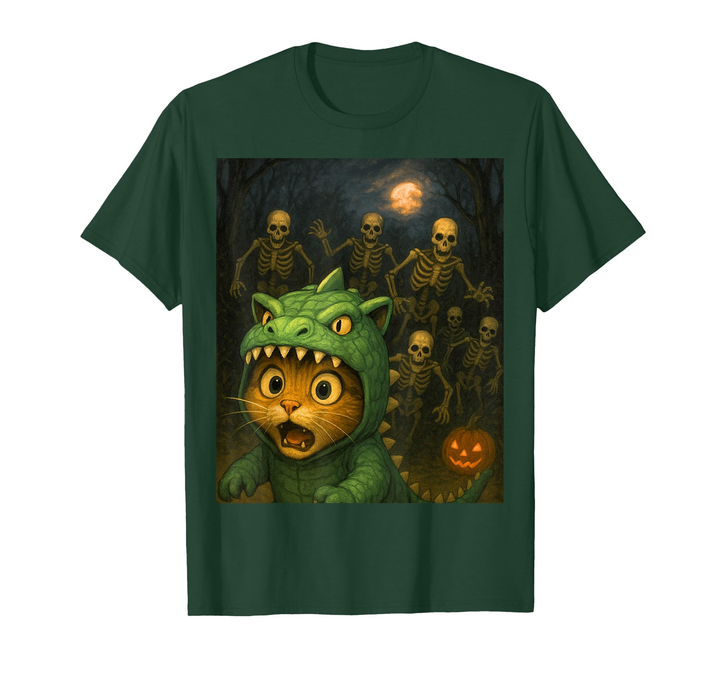 Funny Halloween Cat Selfie with Skeletons Spooky Cat Lovers T-Shirt