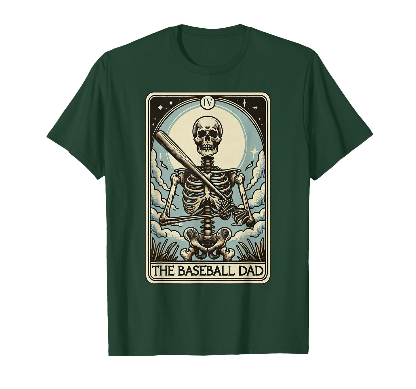 Retro Skeleton Baseball Dad Tarot Card Halloween Sport Lover T-Shirt