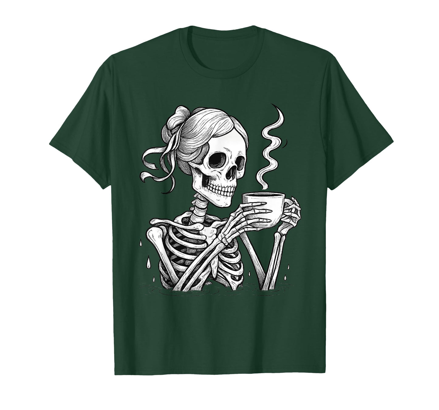 Skeleton Messy Bun Coffee Halloween Coffee Lover Womens Mom T-Shirt