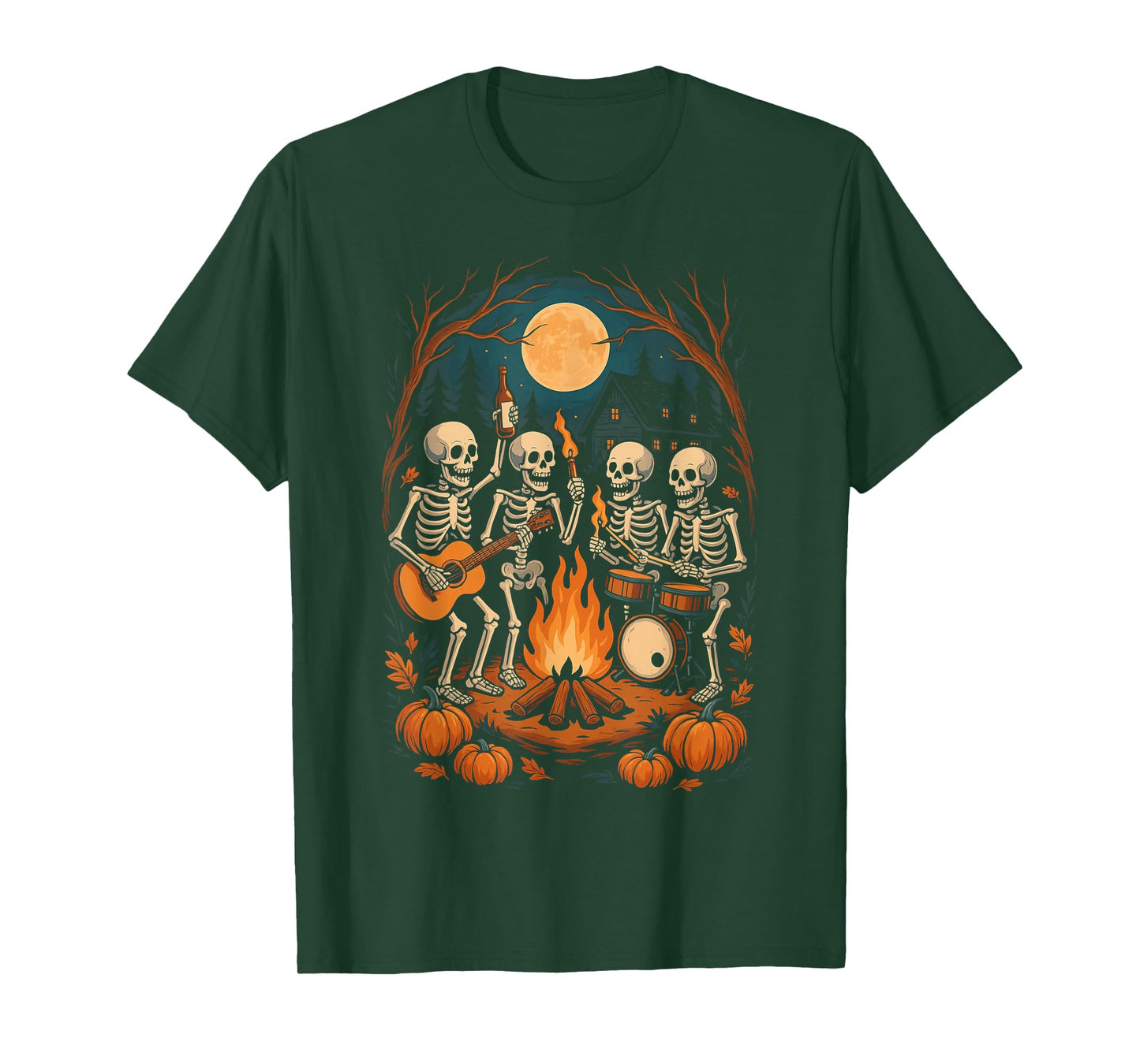 Vintage Ghost and Skeleton by Fire Camping Gothic Halloween T-Shirt