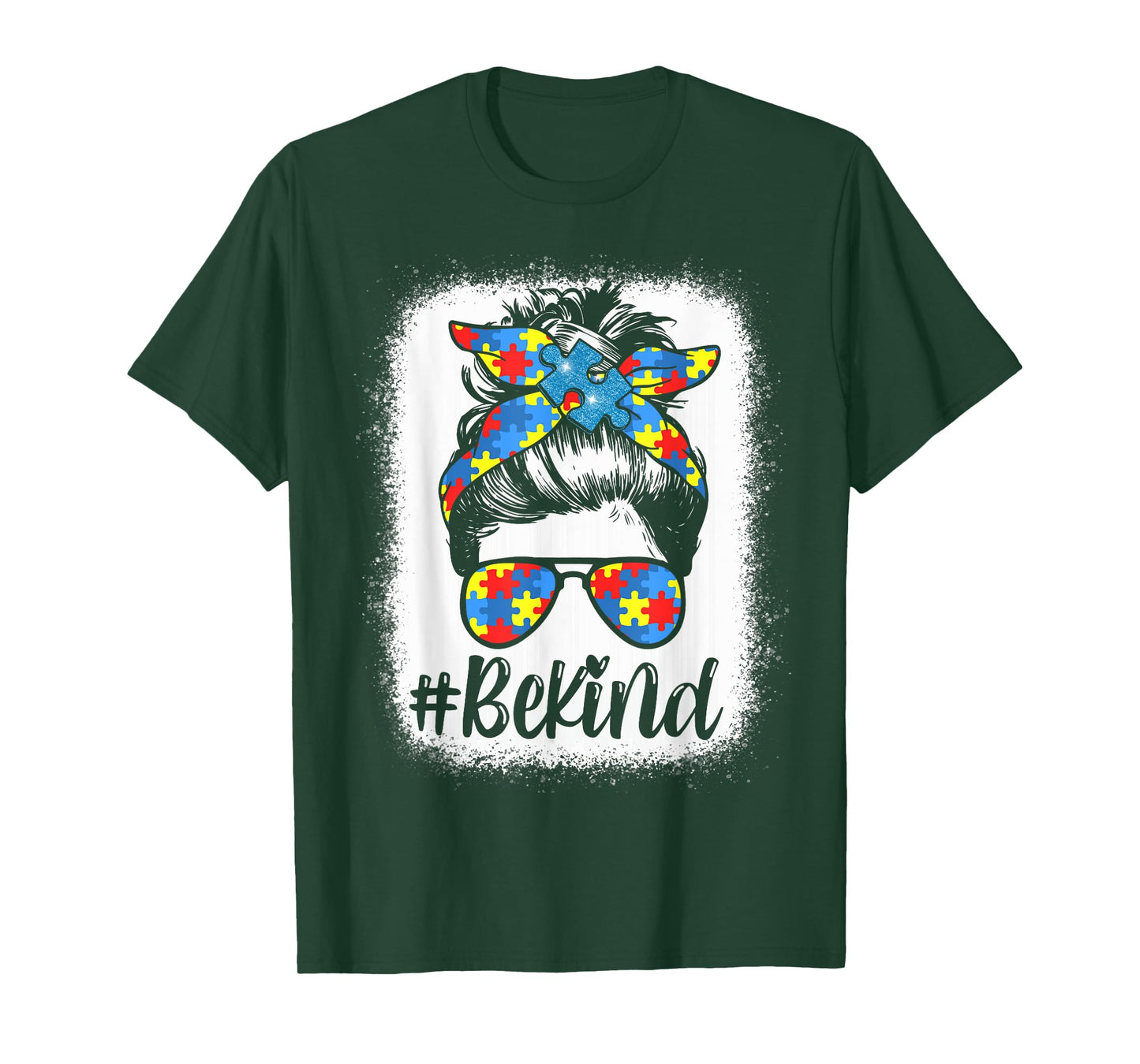 Be Kind Autism Awareness Girl Women Messy Bun Hair Gifts T-Shirt