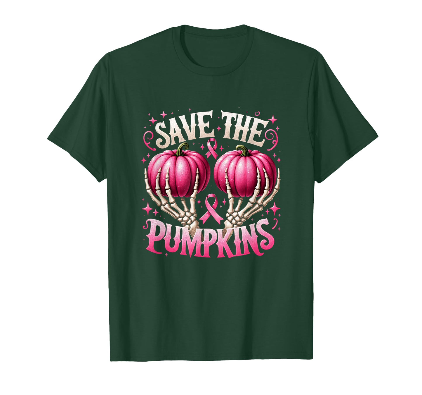 Save The Pumpkins Breast Cancer Awareness Skeleton Halloween T-Shirt