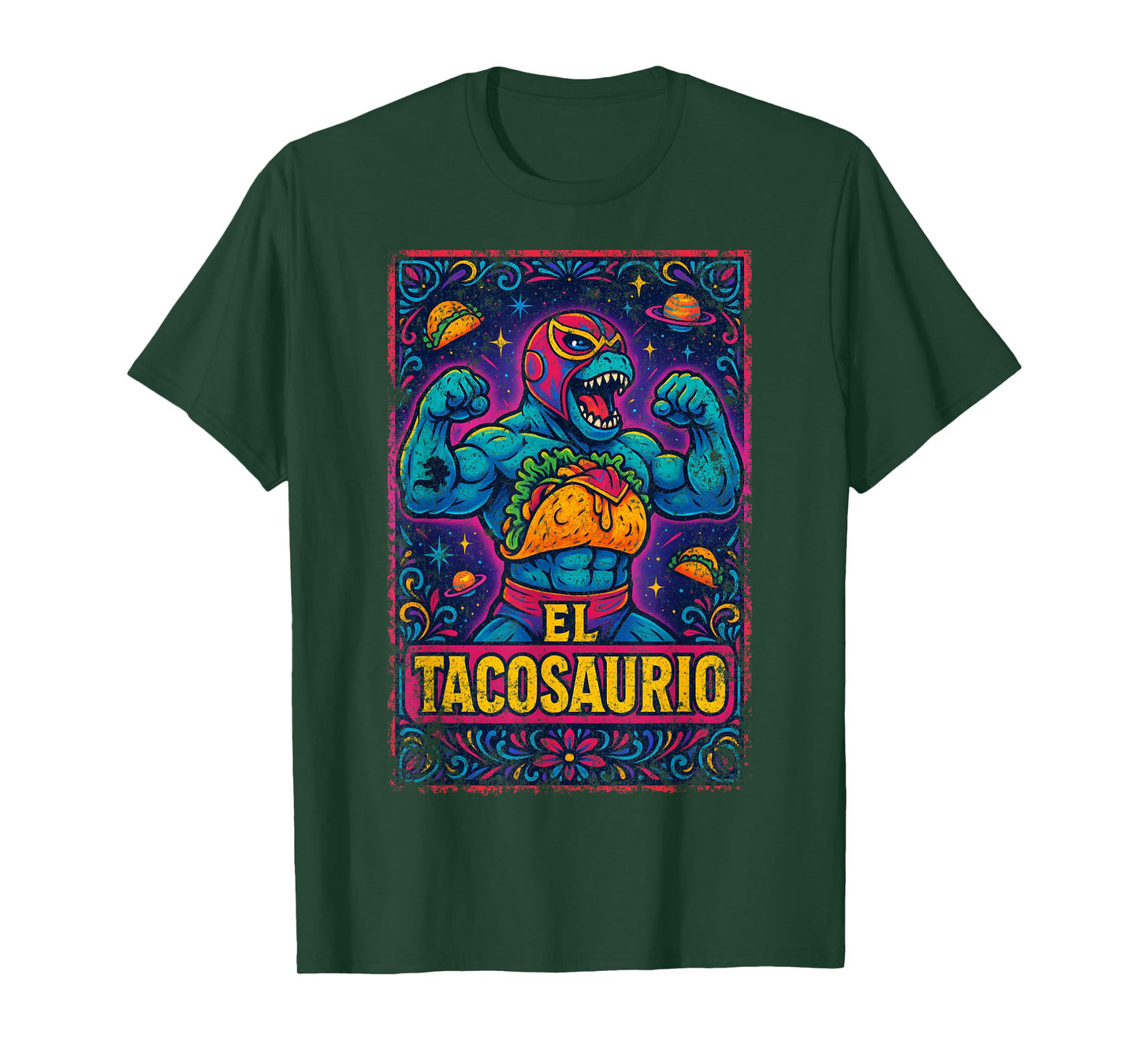 El Tacosaurio Luchador Dinosaur Taco Design T-Shirt