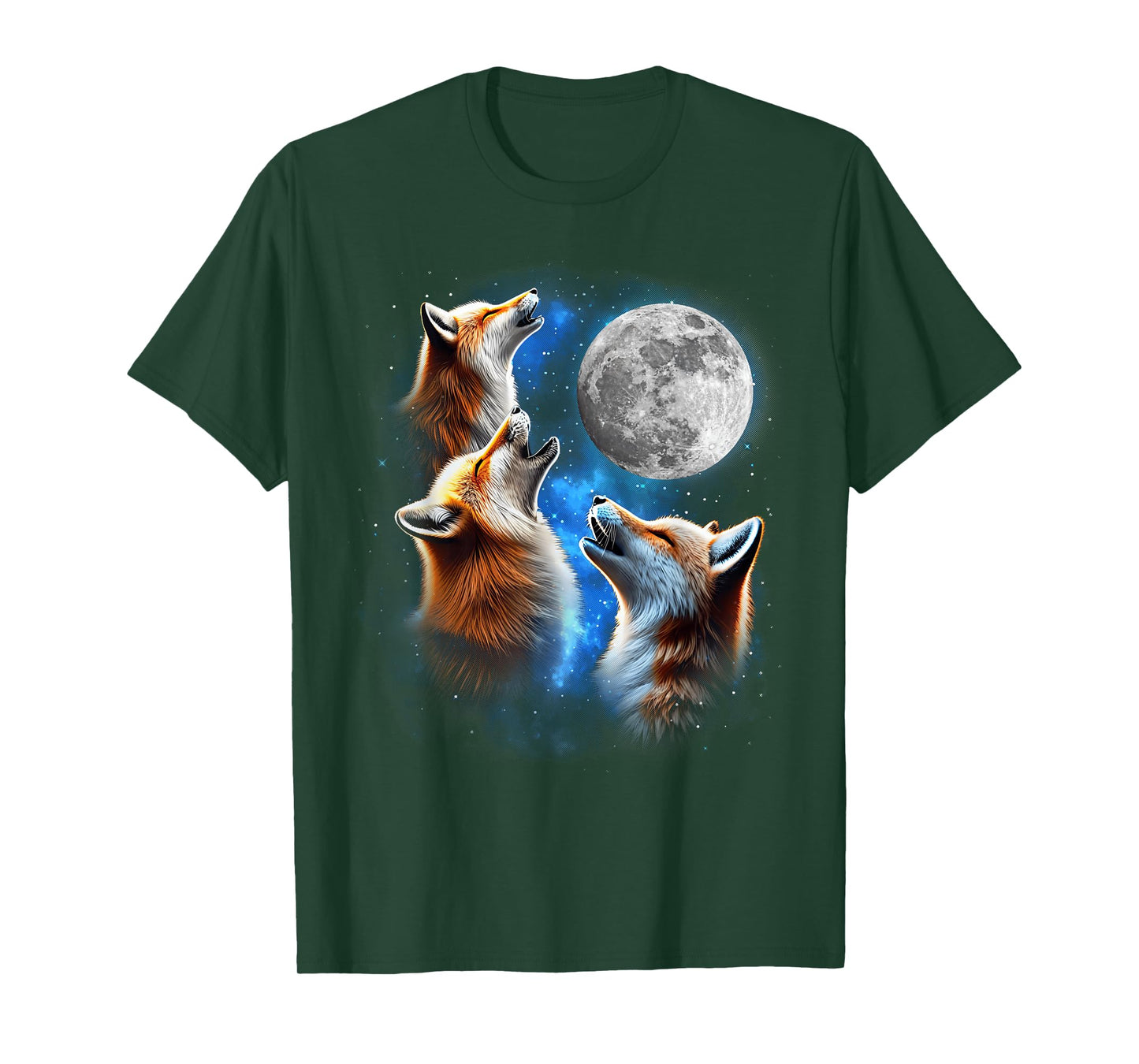 Three Foxes Moon Howling Funny Meme Cute Fox Lover Space T-Shirt