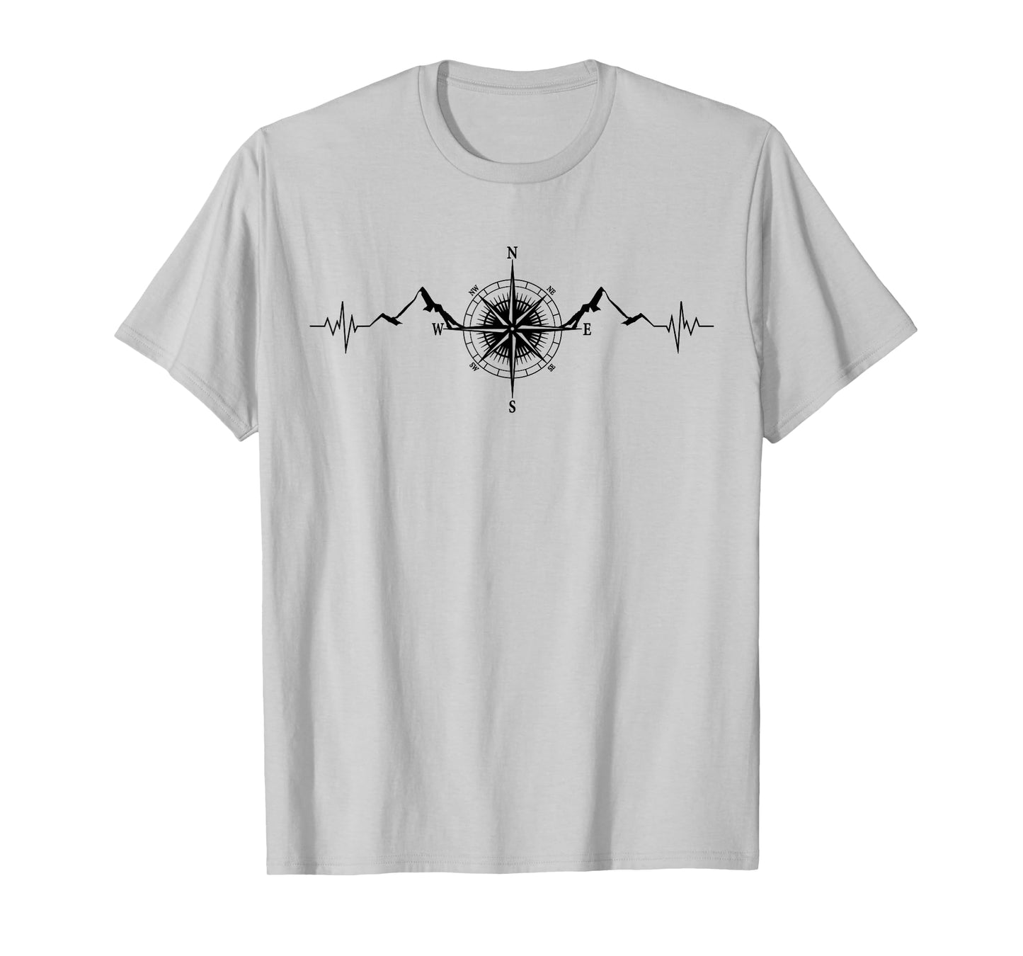 Funny Hiking Nature Mountains Wind Rose Compass Heartbeat T-Shirt