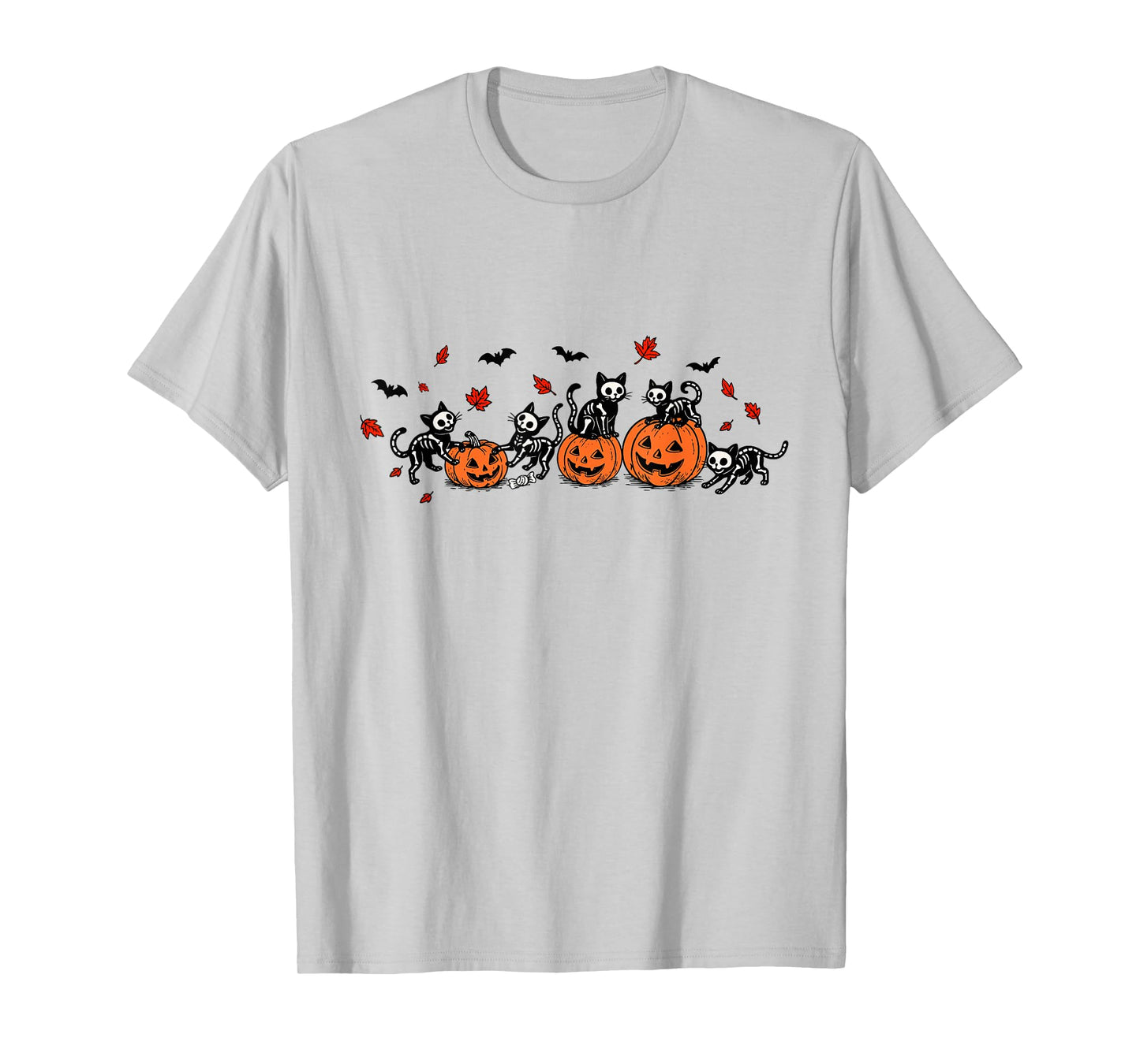 Skeleton Black Cat Halloween Pumpkin Cat Fall Autumn Cat Mom T-Shirt