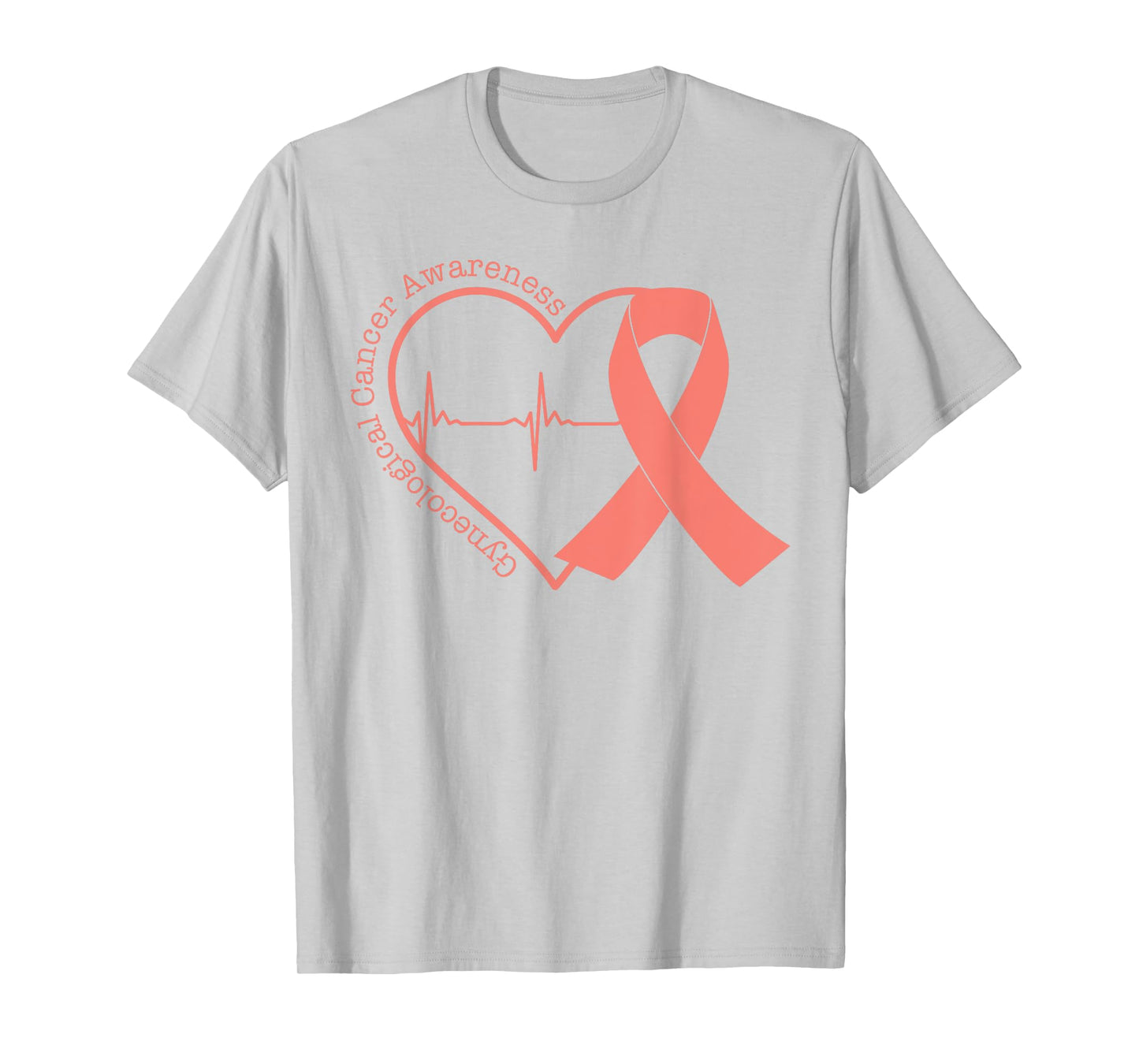 Gynecological Cancer Awareness Heart Peach Ribbon T-Shirt