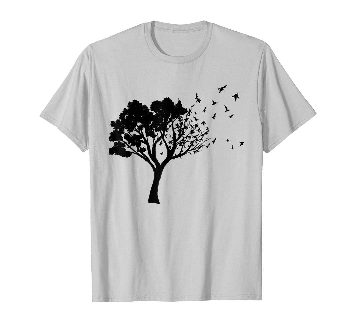 Black Tree And Birds Flying Away Free In Nature Silhouette T-Shirt