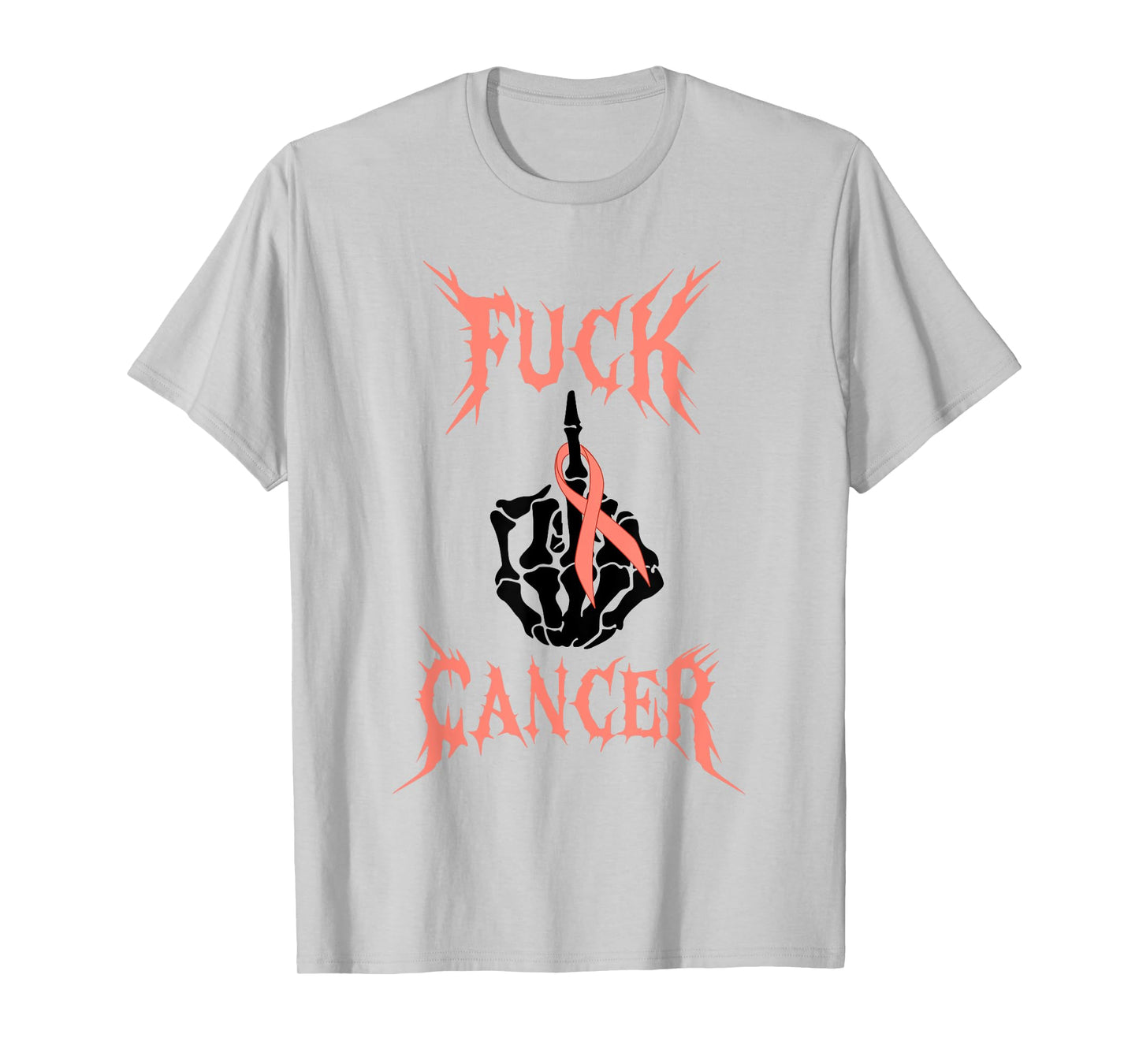 Fuck Cancer Rock Tattoos Warrior Peach Ribbon Uterine Cancer T-Shirt