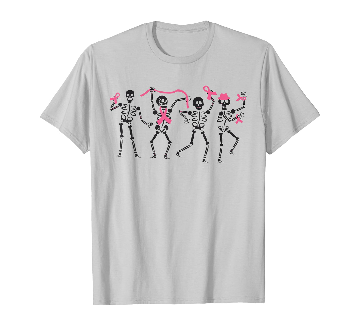 Dancing Skeleton Breast Cancer Awareness Ribbon Halloween T-Shirt