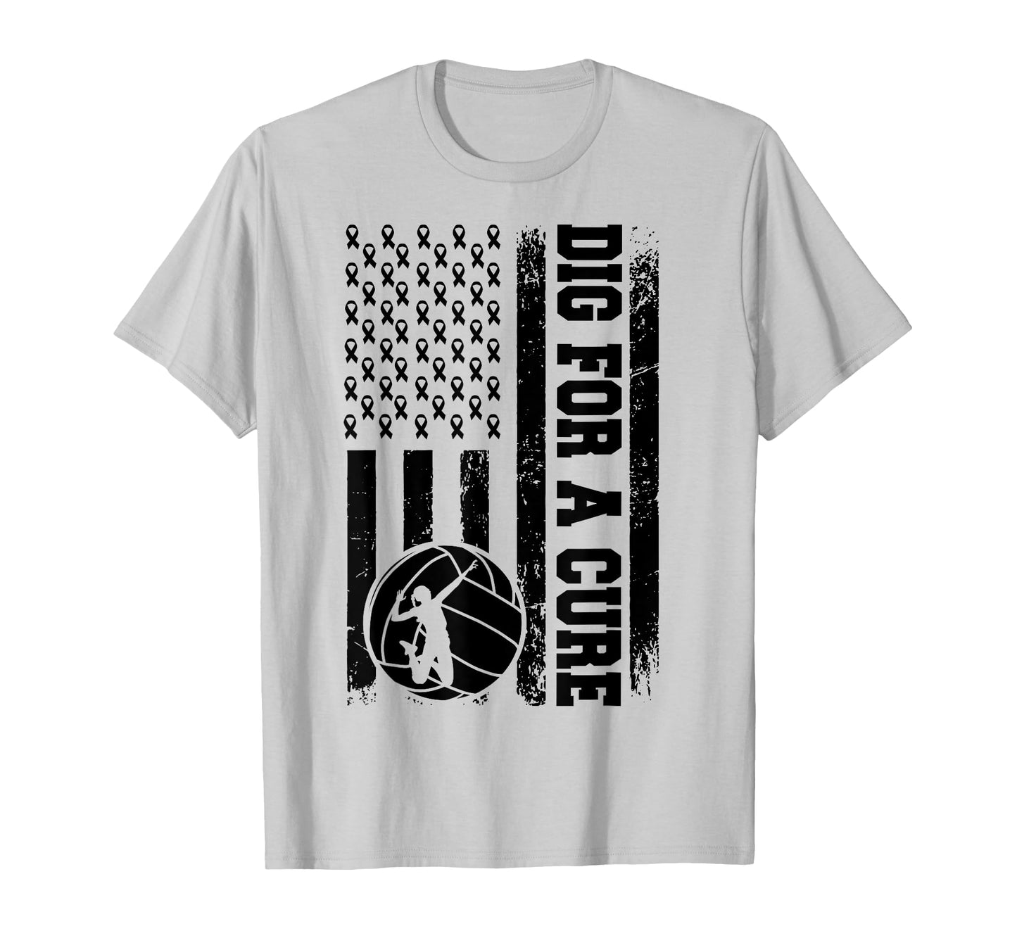 Dig For A Cure Breast Cancer Volleyball Pink American Flag Women Kids Men T-Shirt